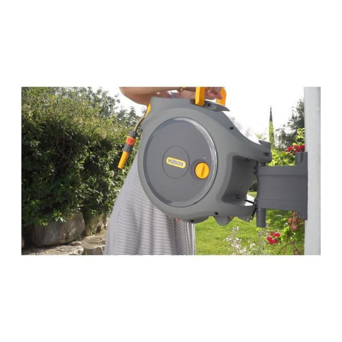 Hozelock Dévidoir caréné fixation murale enroulement automatique avec tuyau 25m