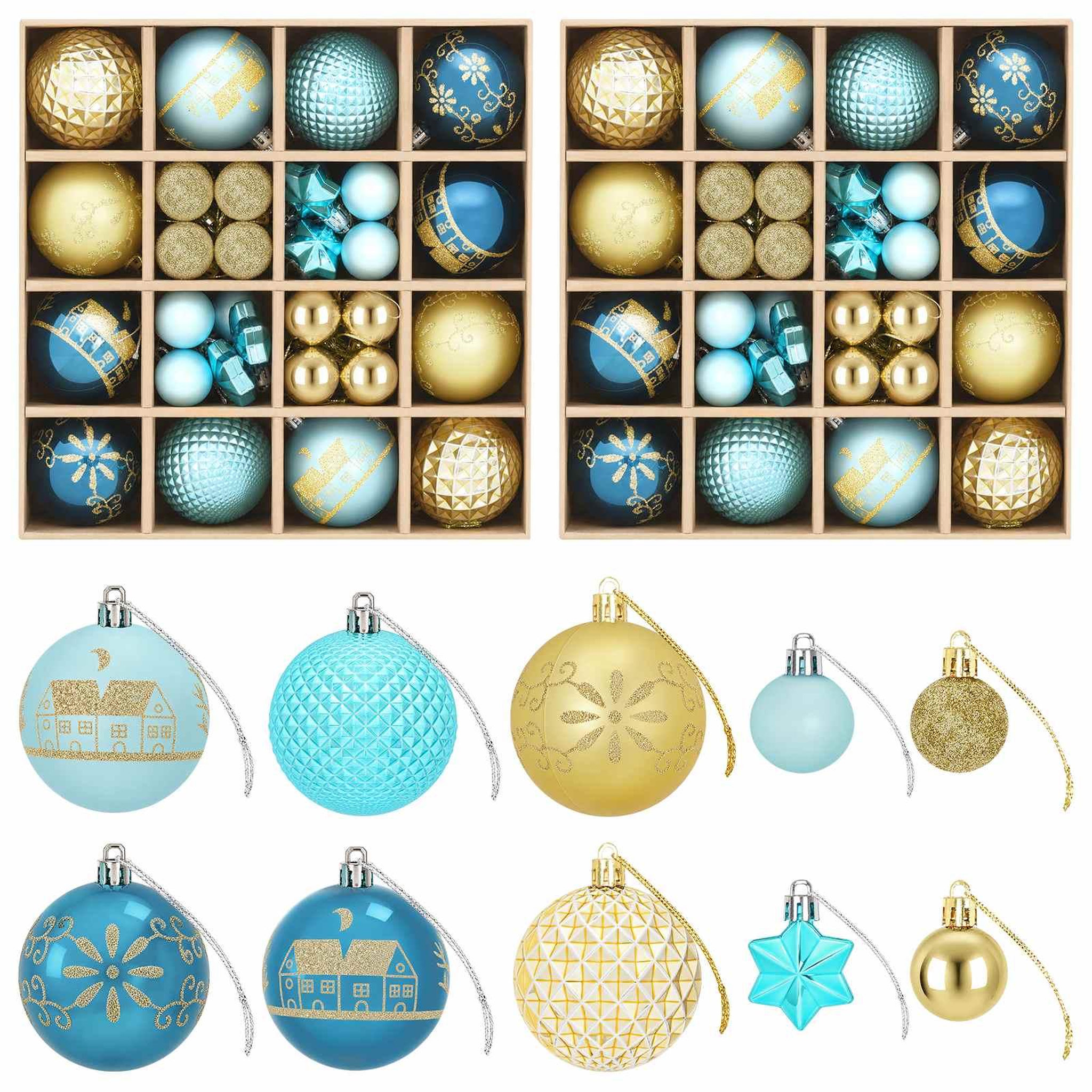 VIDAXL Ensemble de boules de Noël 88 pc Bleu fonce, bleu clair et dore