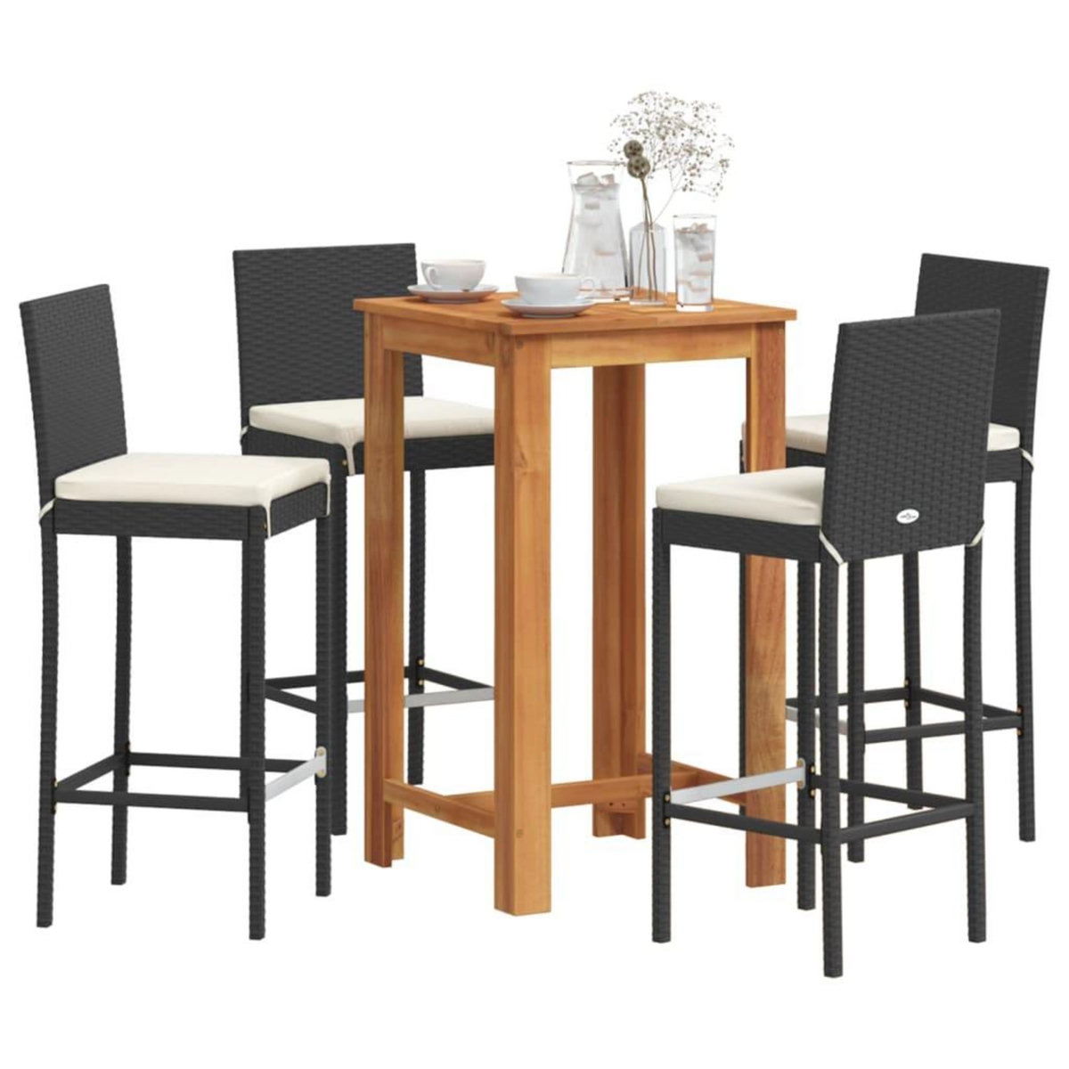 VIDAXL Ensemble de bar de jardin 5 pcs noir bois massif acacia rotin