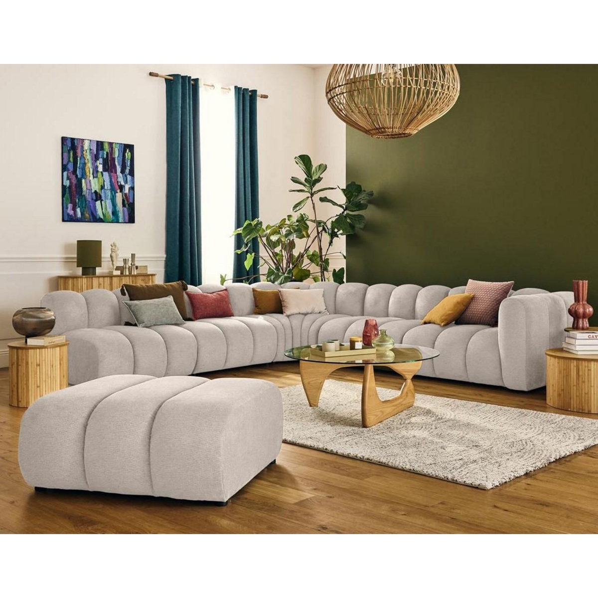 LISA DESIGN Debbie - canapé modulable d'angle gauche 5 places en tissu texturé