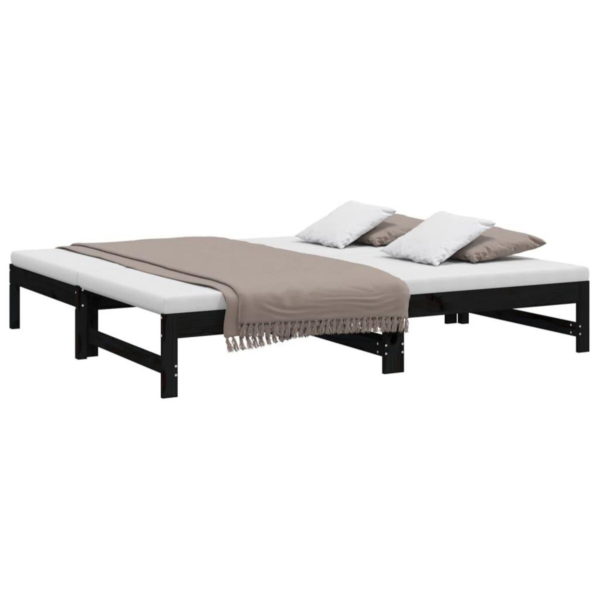 VIDAXL Lit coulissant sans matelas noir 2x(90x190) cm