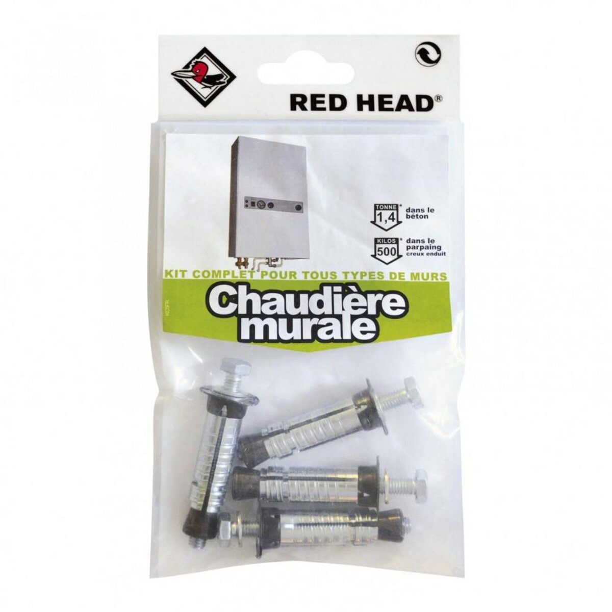 RED HEAD kit chevilles à expansion chaudière murale RED HEAD, Diam.12 x L.50 mm