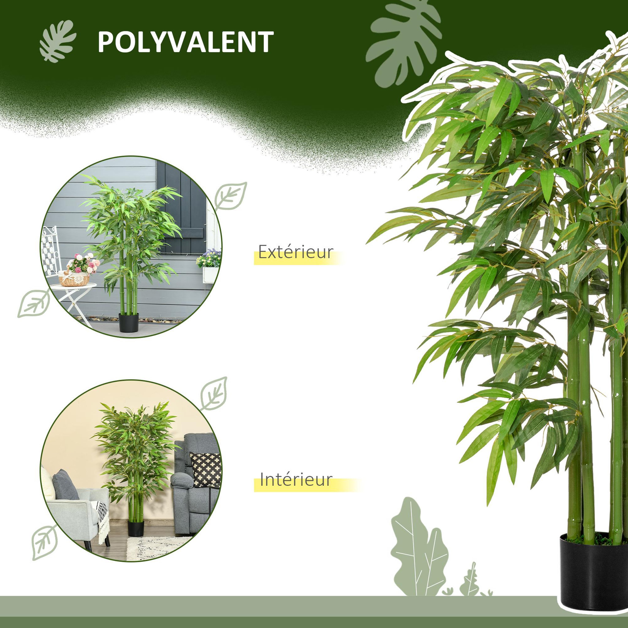 Voir la diapositive 6 : HOMCOM Bambou artificiel H.1,40m 6 pieds 780 feuilles denses réalistes pot inclus vert
