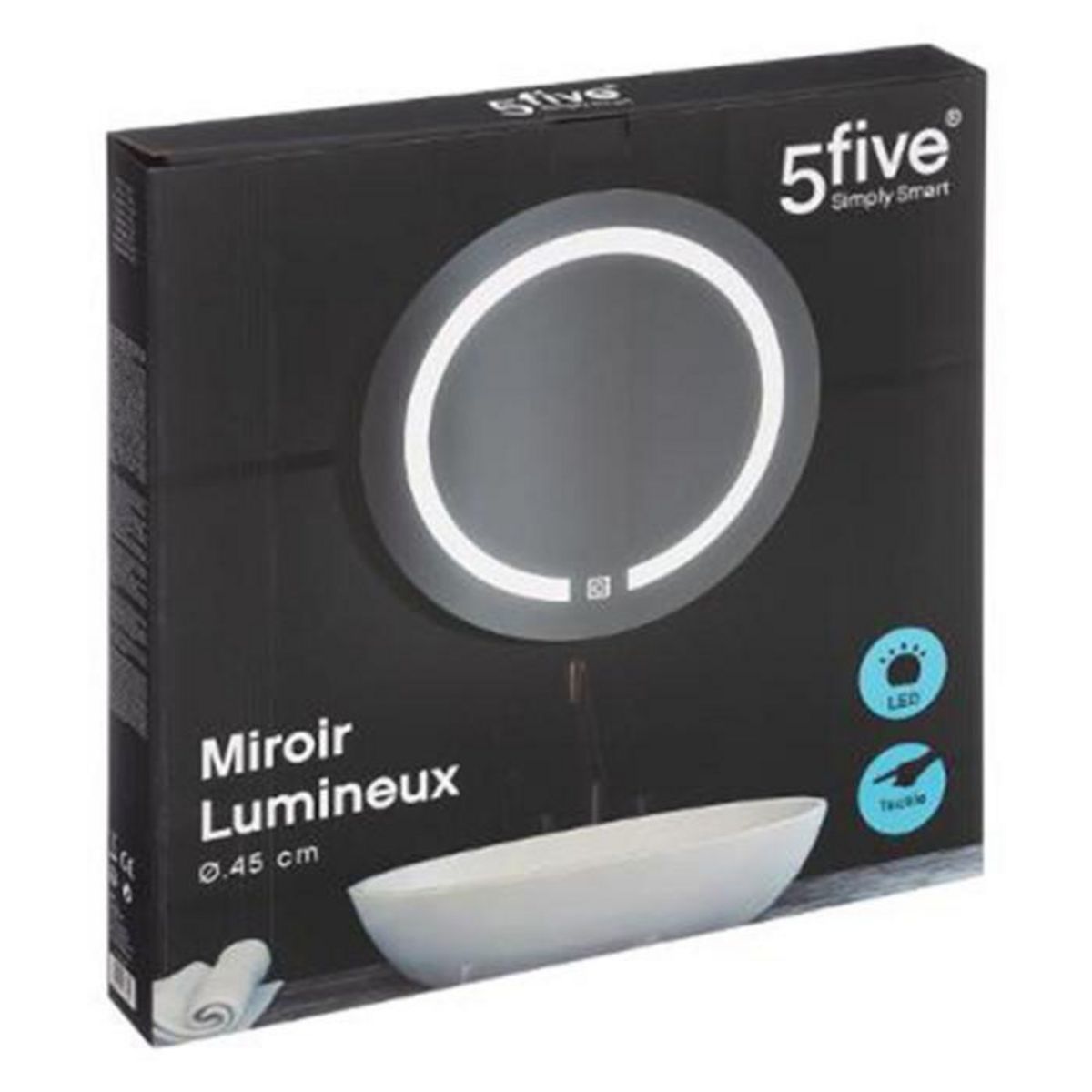 FIVE Miroir Mural Rond Tactile  Led  45cm Transparent