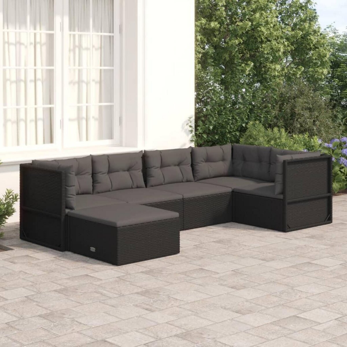 vidaXL Salon de jardin 6 pcs avec coussins Résine tressée Noir