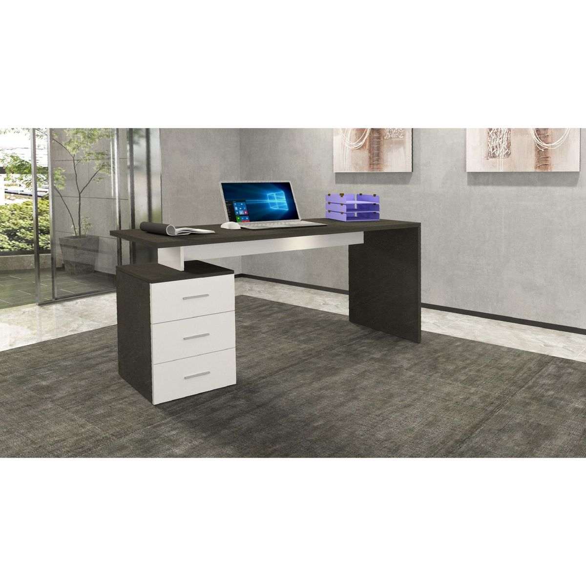 Bureau droit 3 tiroirs L160 cm VASTO