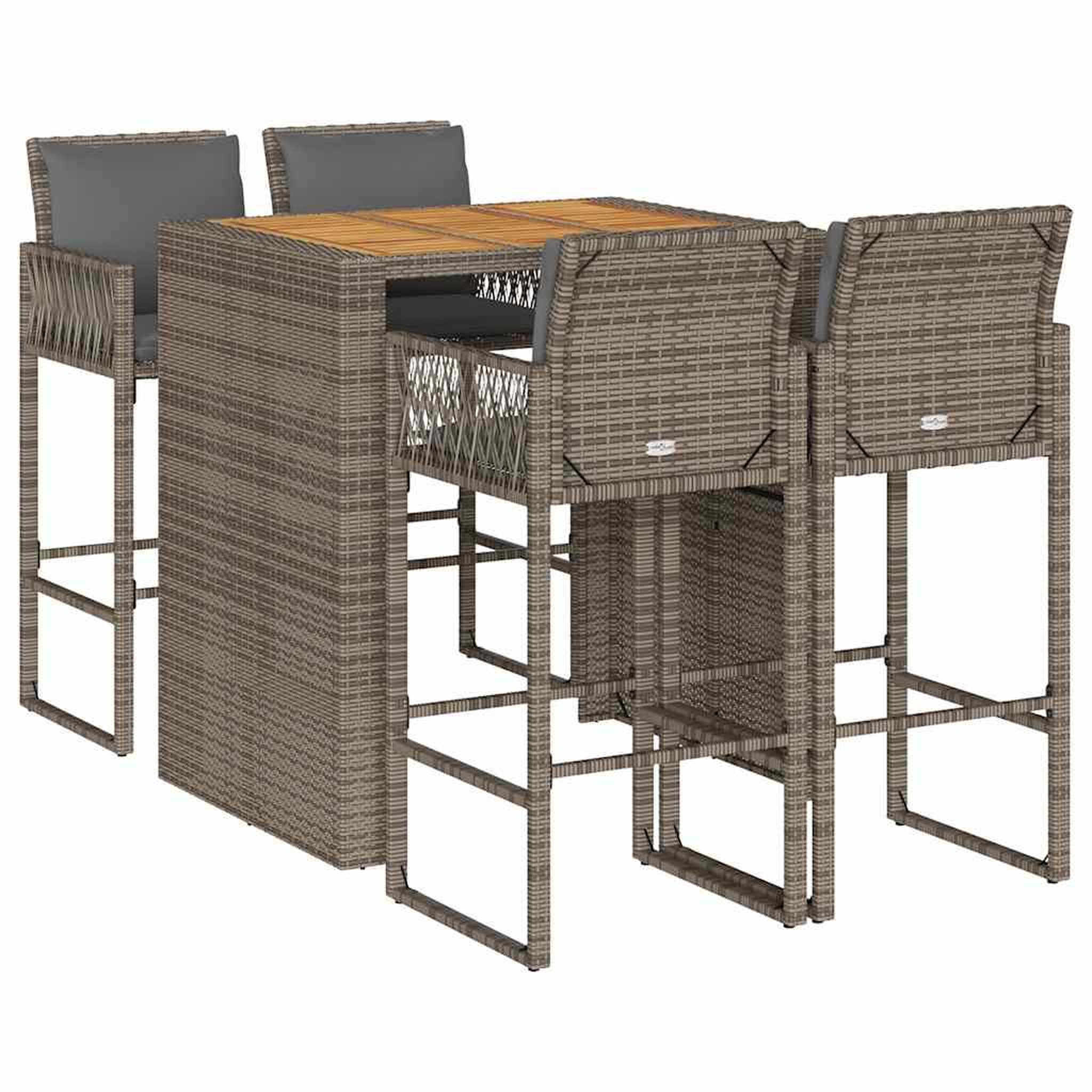 Voir la diapositive 2 : VIDAXL Ensemble de bar de jardin 5 pcs avec coussins gris poly rotin