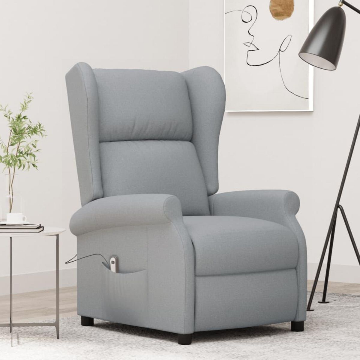 VIDAXL Fauteuil inclinable electrique a oreilles gris clair tissu