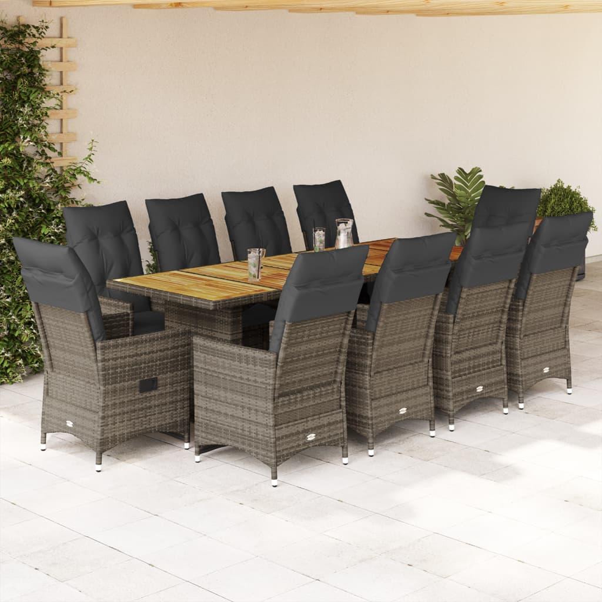 VIDAXL Ensemble de bistro de jardin 11 pcs coussins gris poly rotin