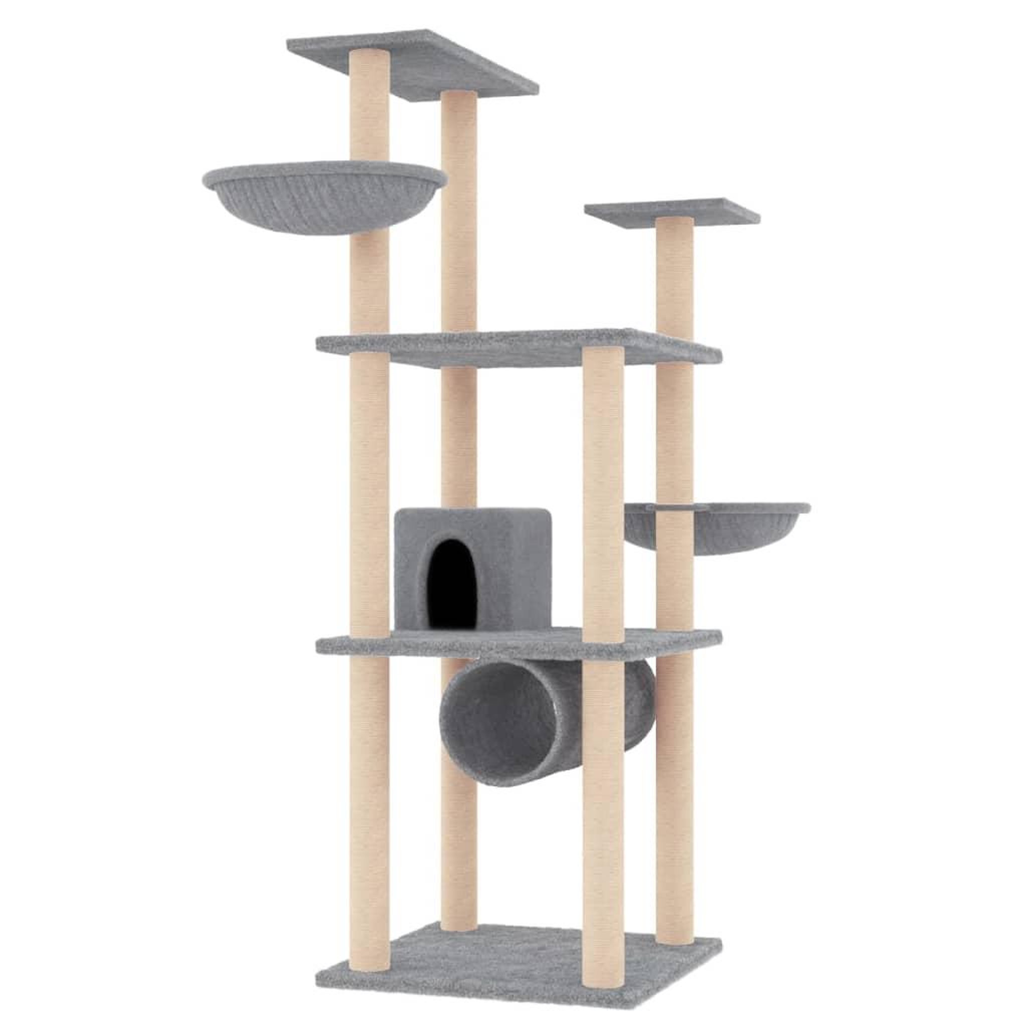 Voir la diapositive 2 : VIDAXL Arbre a chat avec griffoirs en sisal gris clair 141 cm