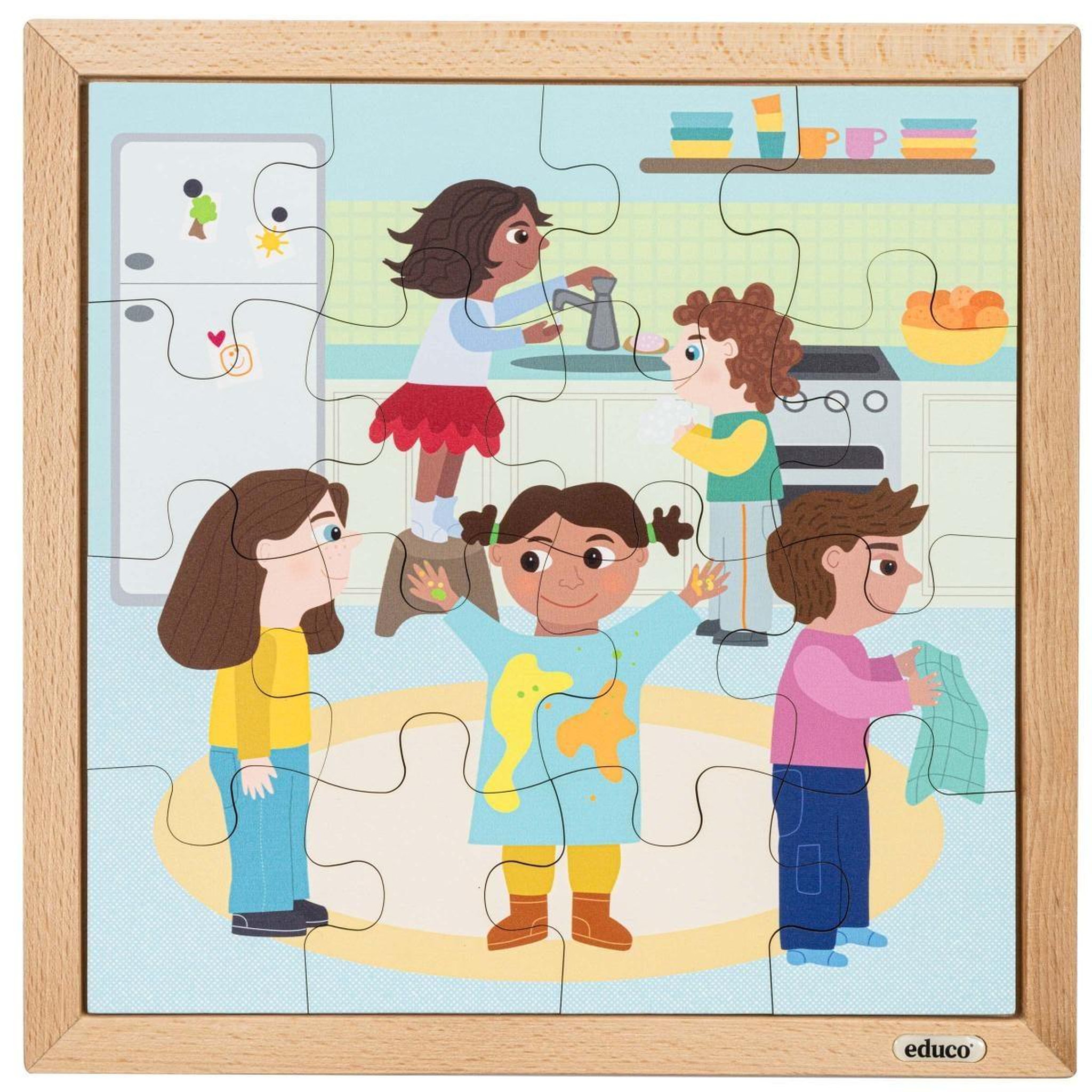 Voir la diapositive 2 : EDUCO Routine quotidienne - se laver les mains — 16 pièces de puzzle