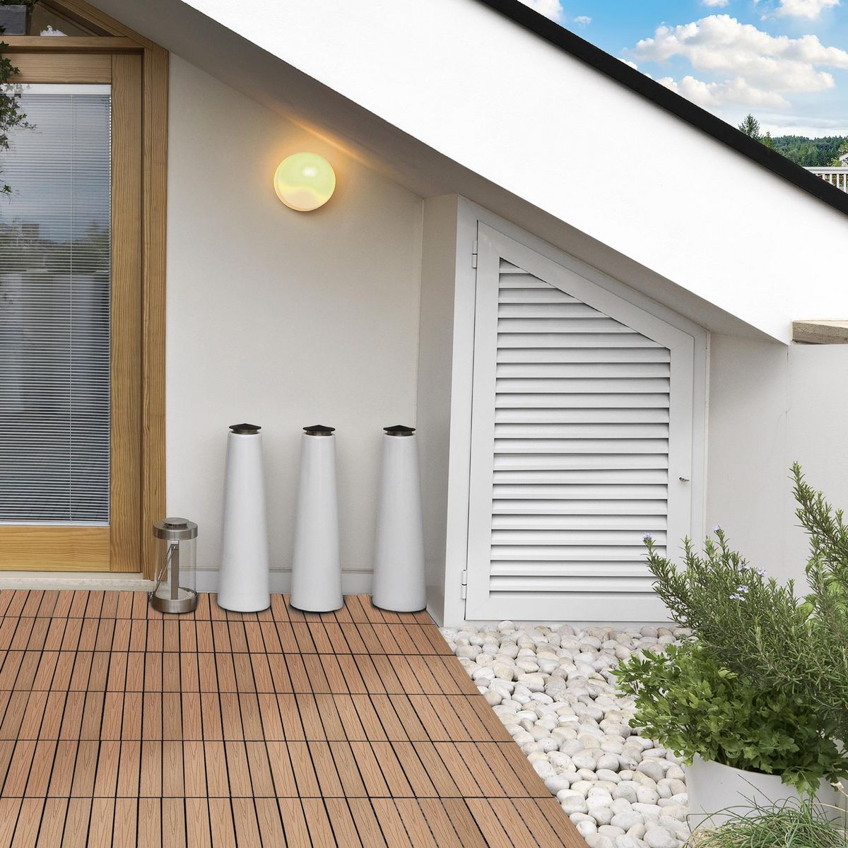 OUTSUNNY Caillebotis - dalles terrasse - lot de 11 - clipsables, installation très simple - lamelles composite aspect bois