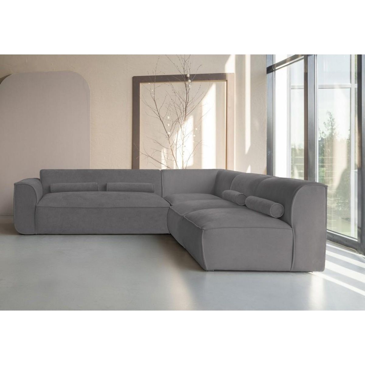 BEST MOBILIER Felix - canapé modulable d'angle droit 5 places en tissu texturé