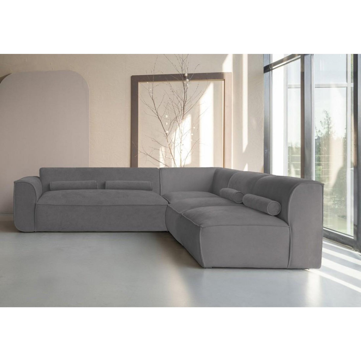 BEST MOBILIER Felix - canapé modulable d'angle droit 5 places en tissu texturé