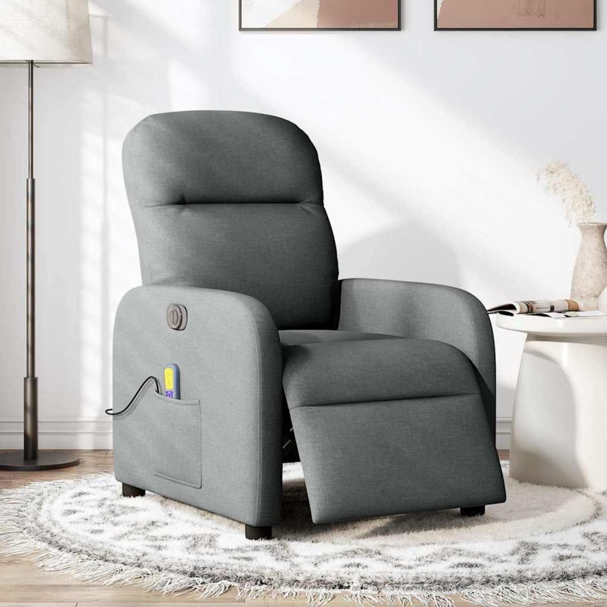 VIDAXL Fauteuil inclinable de massage electrique gris fonce tissu