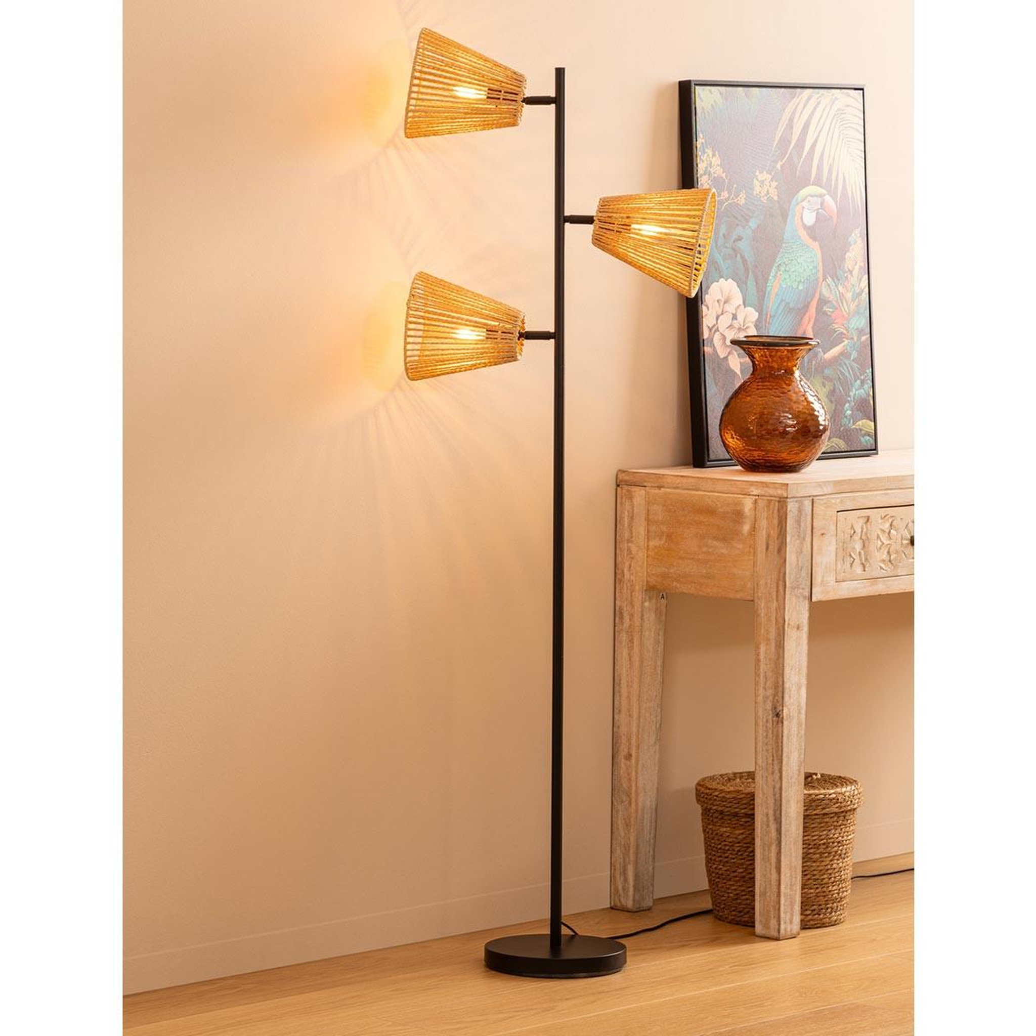 Voir la diapositive 5 : ATMOSPHERA Lampadaire 3 abat-jours  gaida  150cm naturel