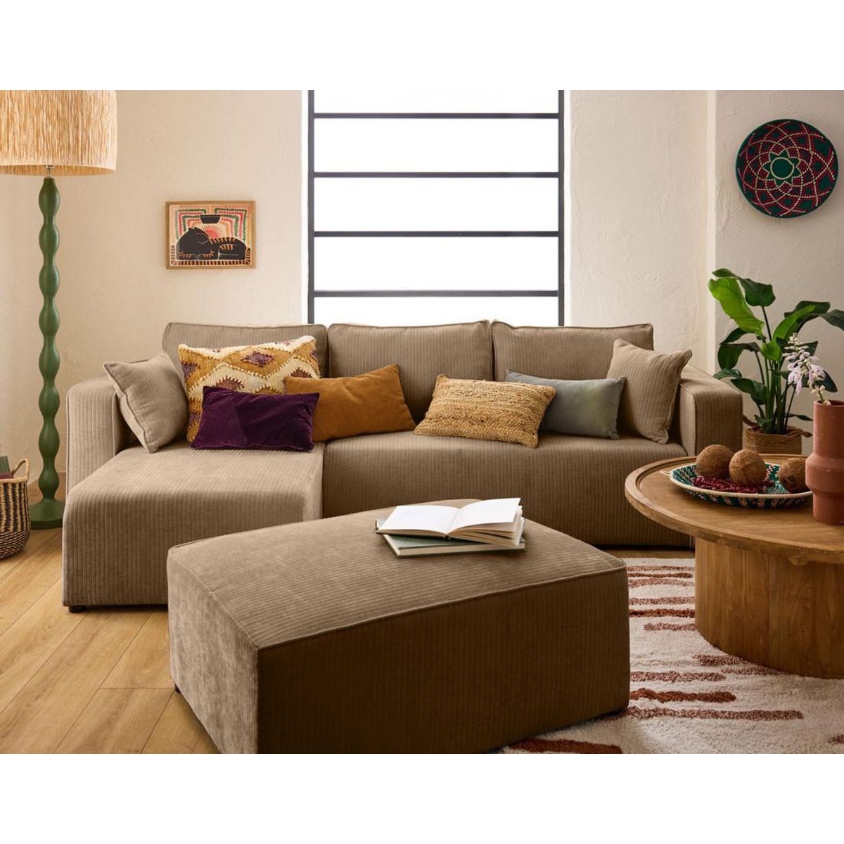 BEST MOBILIER Topaze - canapé d'angle réversible - 4 places - convertible avec coffre - en velours côtelé plat