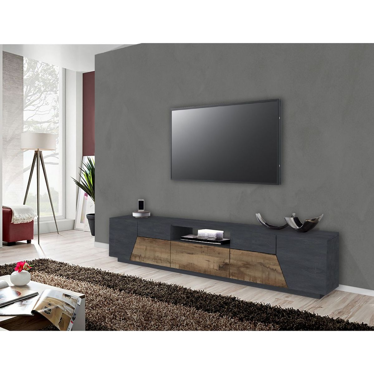 Meuble TV moderne 4 portes 2 tiroirs L220cm SORRENTE