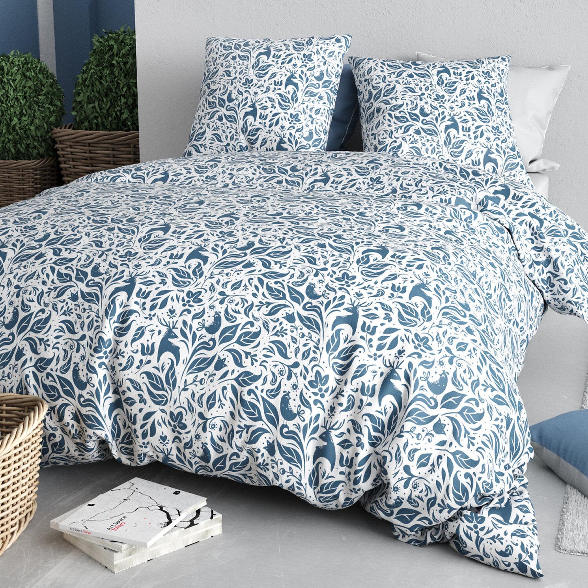 Voir la diapositive 2 : ATELIER DU COTON Parure housse de couette imprimée 100% coton 57fils blouva