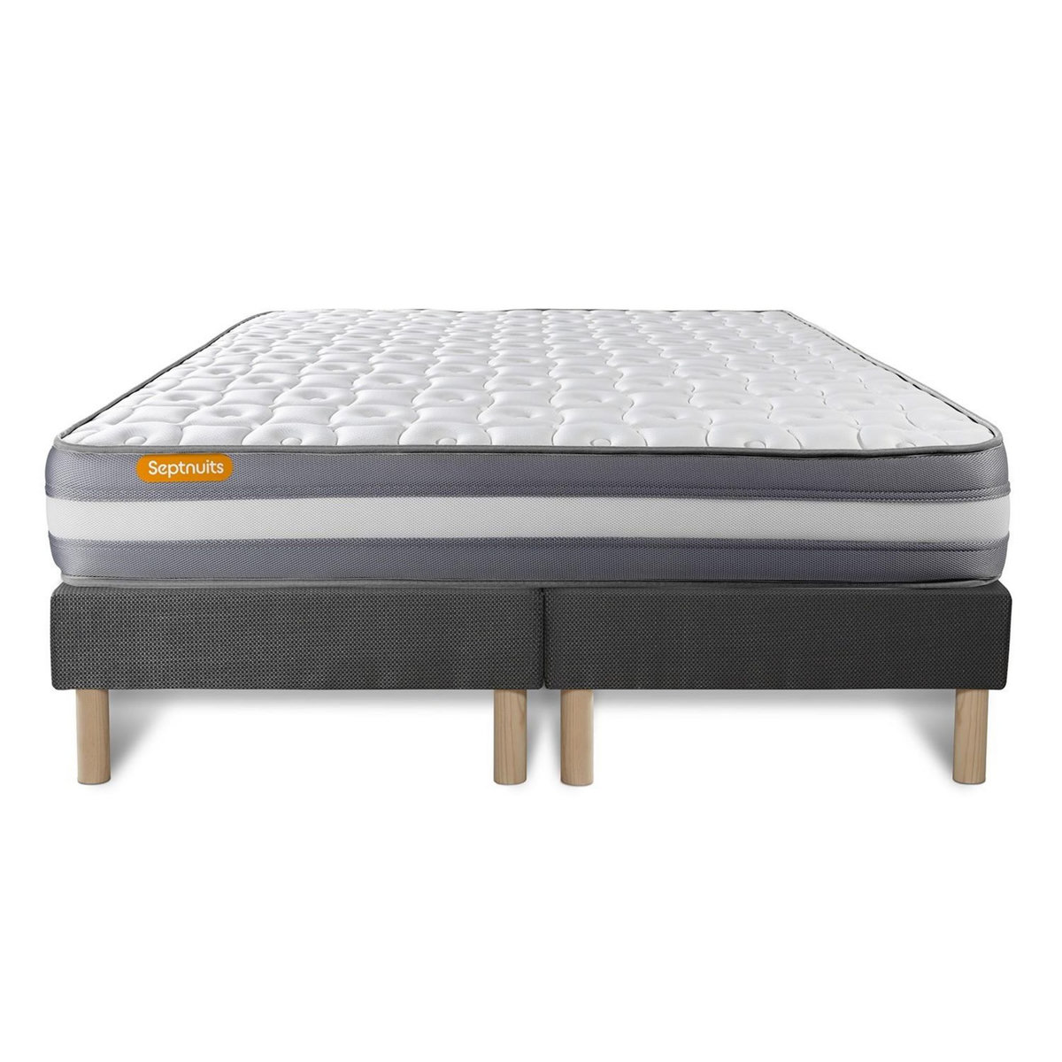 SEPTNUITS Matelas + double sommiers gris Memo Plus Mémoire de forme 3 zones