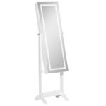HOMCOM Armoire à bijoux sur pied multi-rangement avec miroir LED MDF blanc