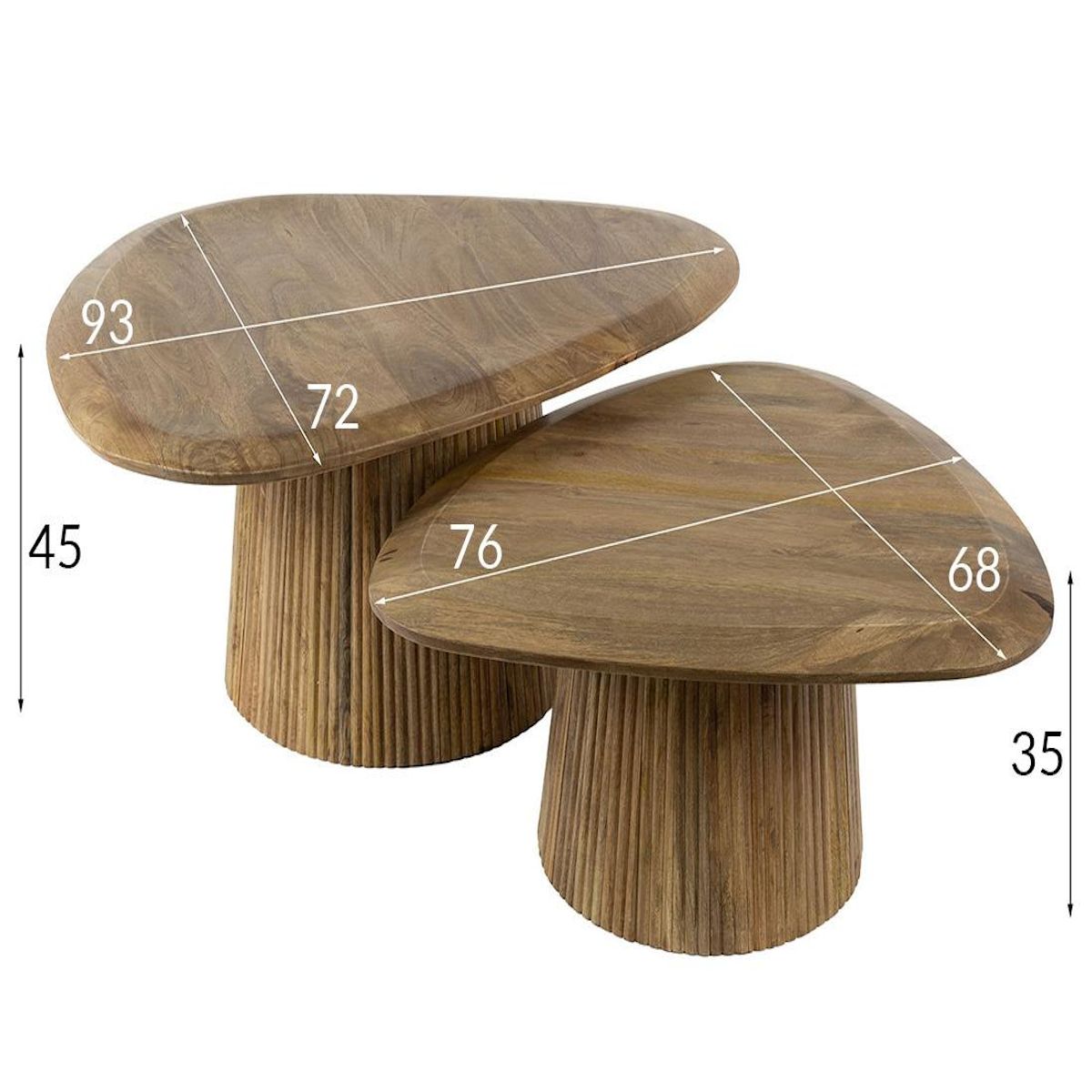 LISA DESIGN Dayo - lot de 2 tables basses gigognes - en bois massif de manguier - 93 et 76 cm