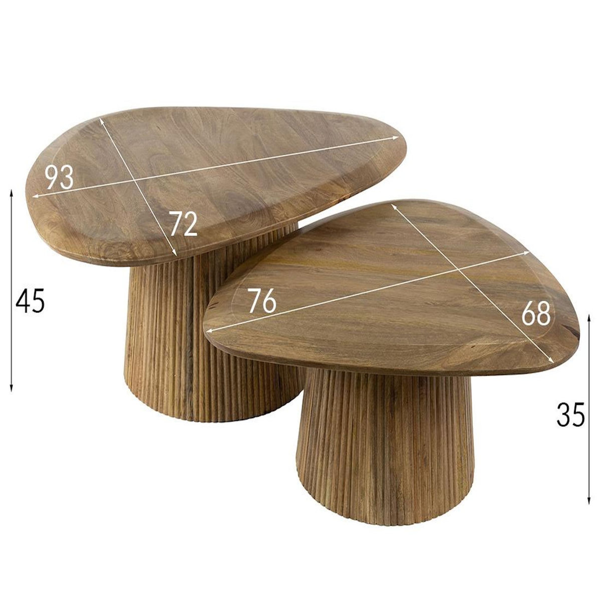 LISA DESIGN Dayo - lot de 2 tables basses gigognes - en bois massif de manguier - 93 et 76 cm