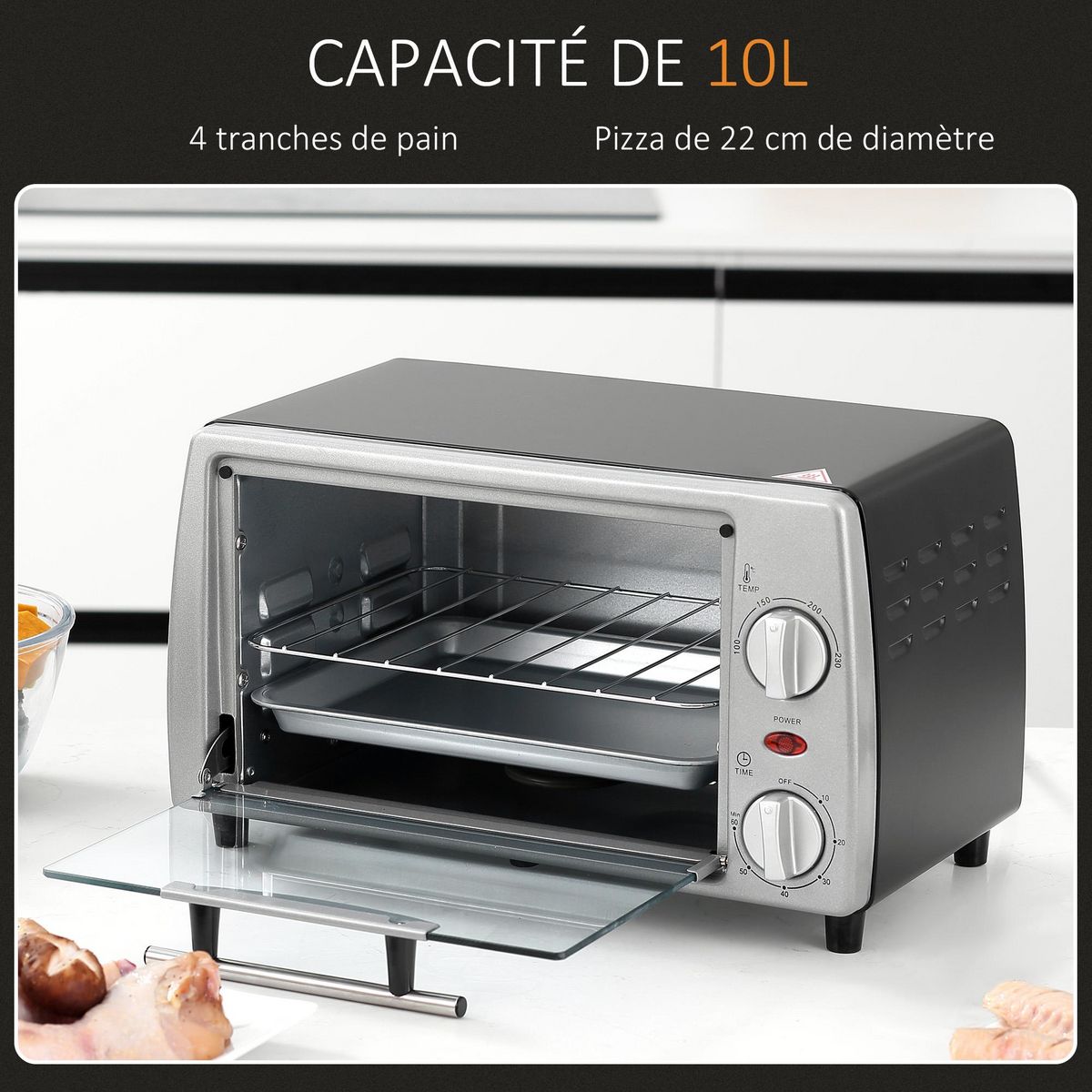 HOMCOM Mini four électrique 750W 10L - grille, plateau - température réglable 100-230°C, timer - noir