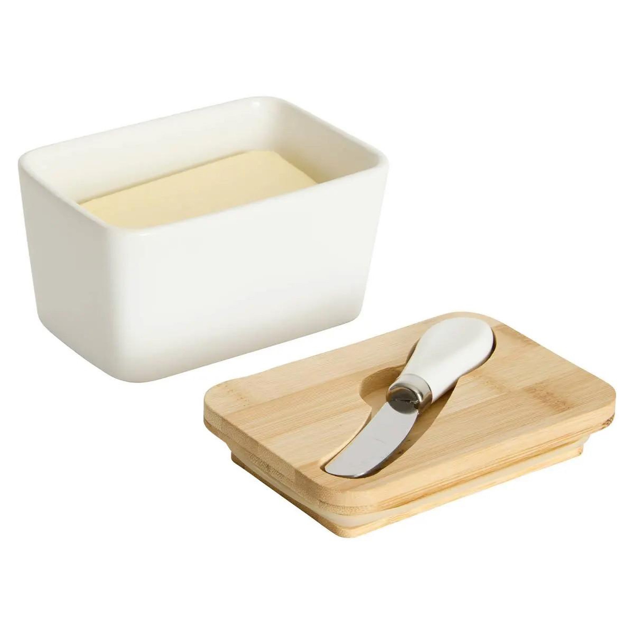 Voir la diapositive 2 : FIVE Beurrier & couteau  grès  13cm blanc