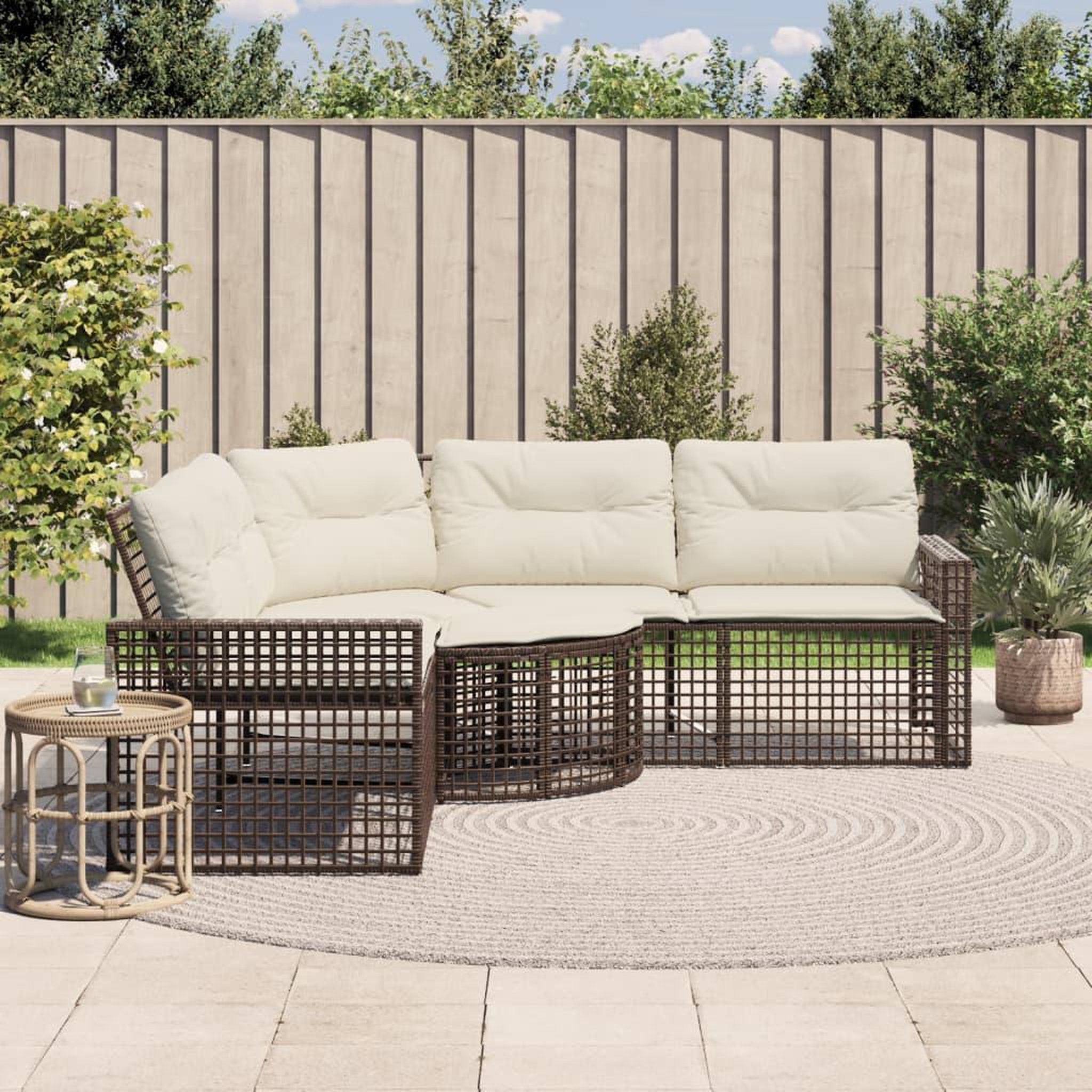 VIDAXL Canape de jardin et coussins et repose-pied en forme de L rotin