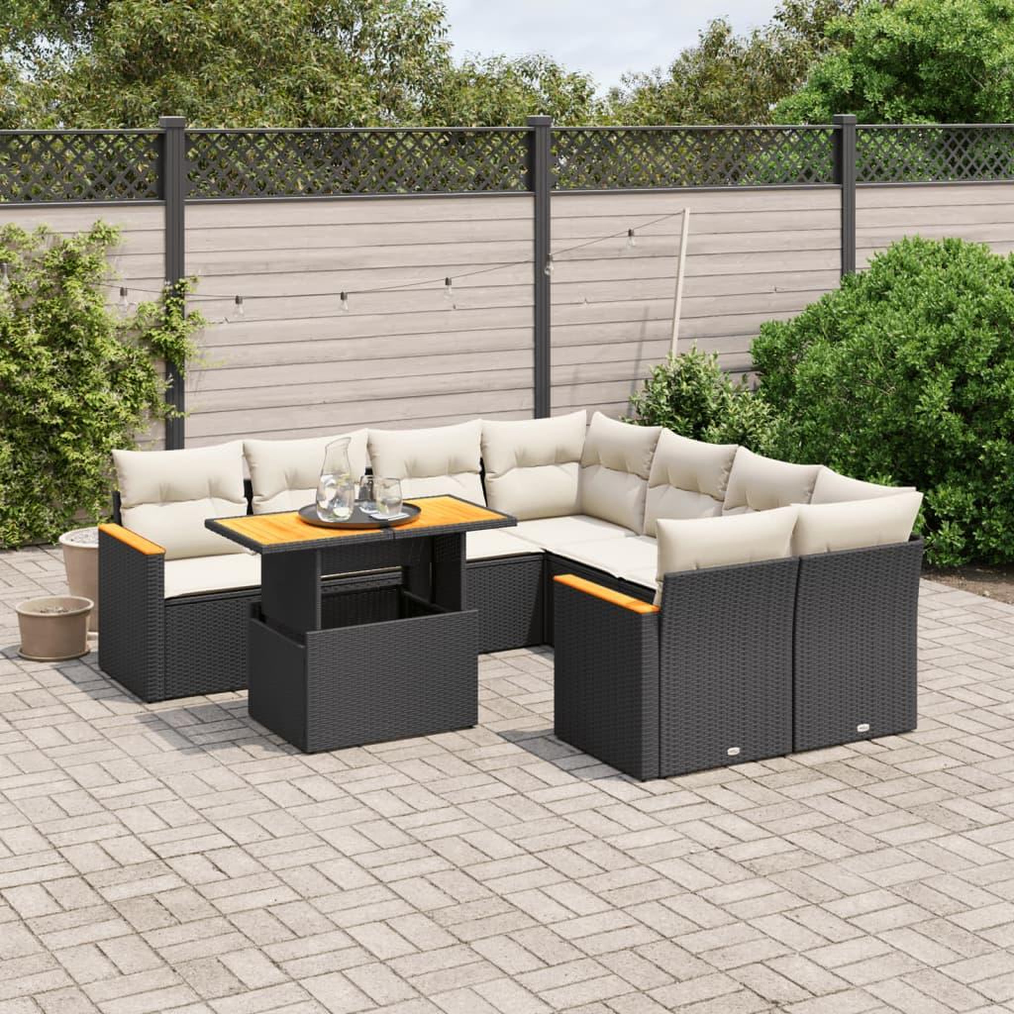VIDAXL Salon de jardin 9 pcs avec coussins noir resine tressee