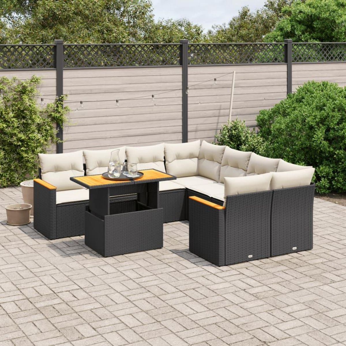 VIDAXL Salon de jardin 9 pcs avec coussins noir resine tressee