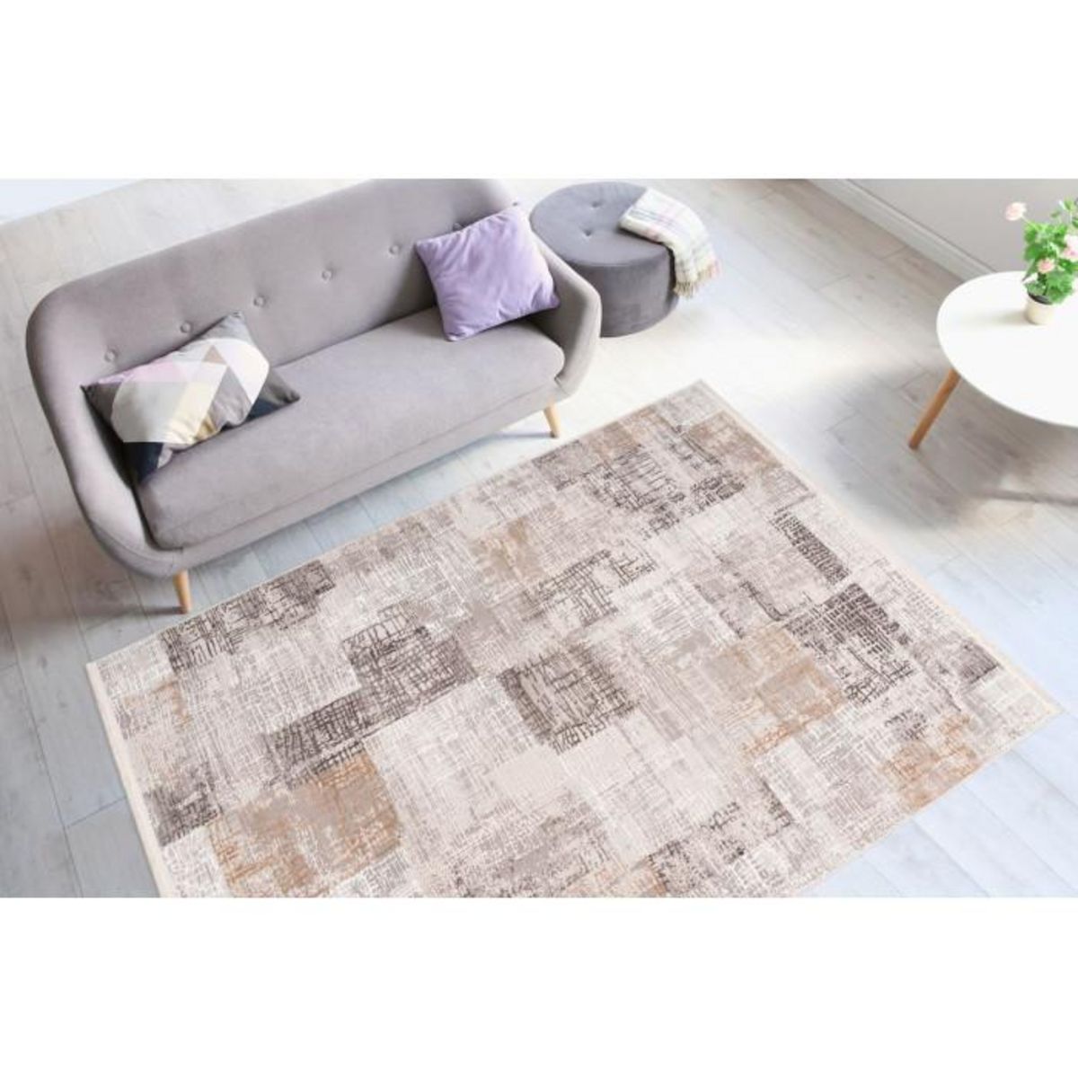 Paris Prix Tapis Vintage à Franges  Akropolis IV  Gris & Argent