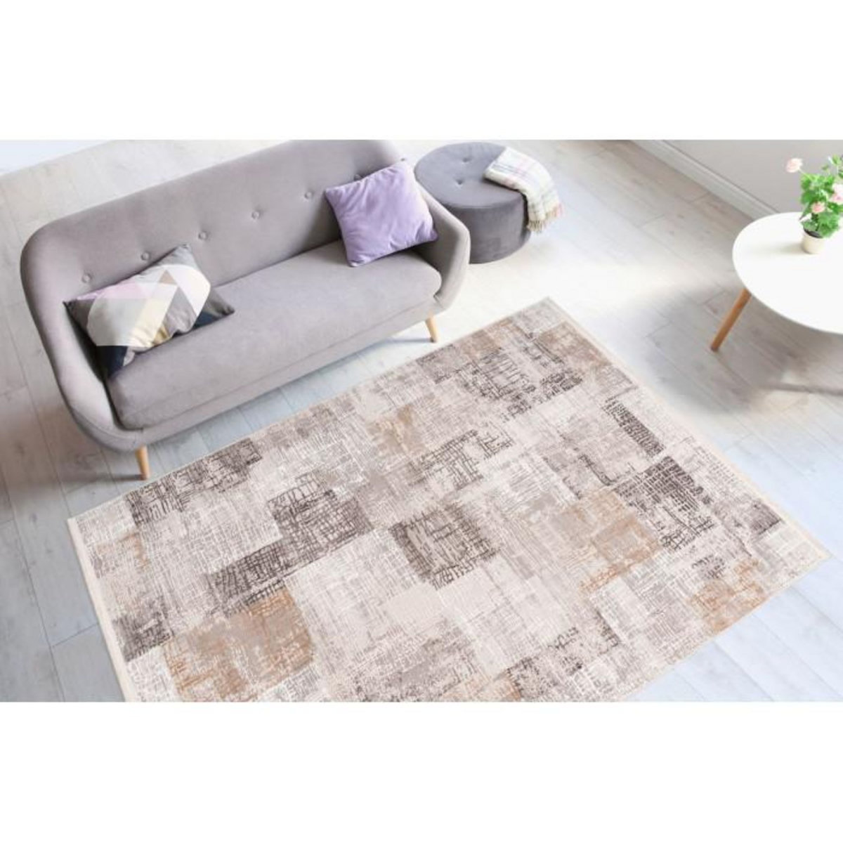 Paris Prix Tapis Vintage à Franges  Akropolis IV  Gris & Argent