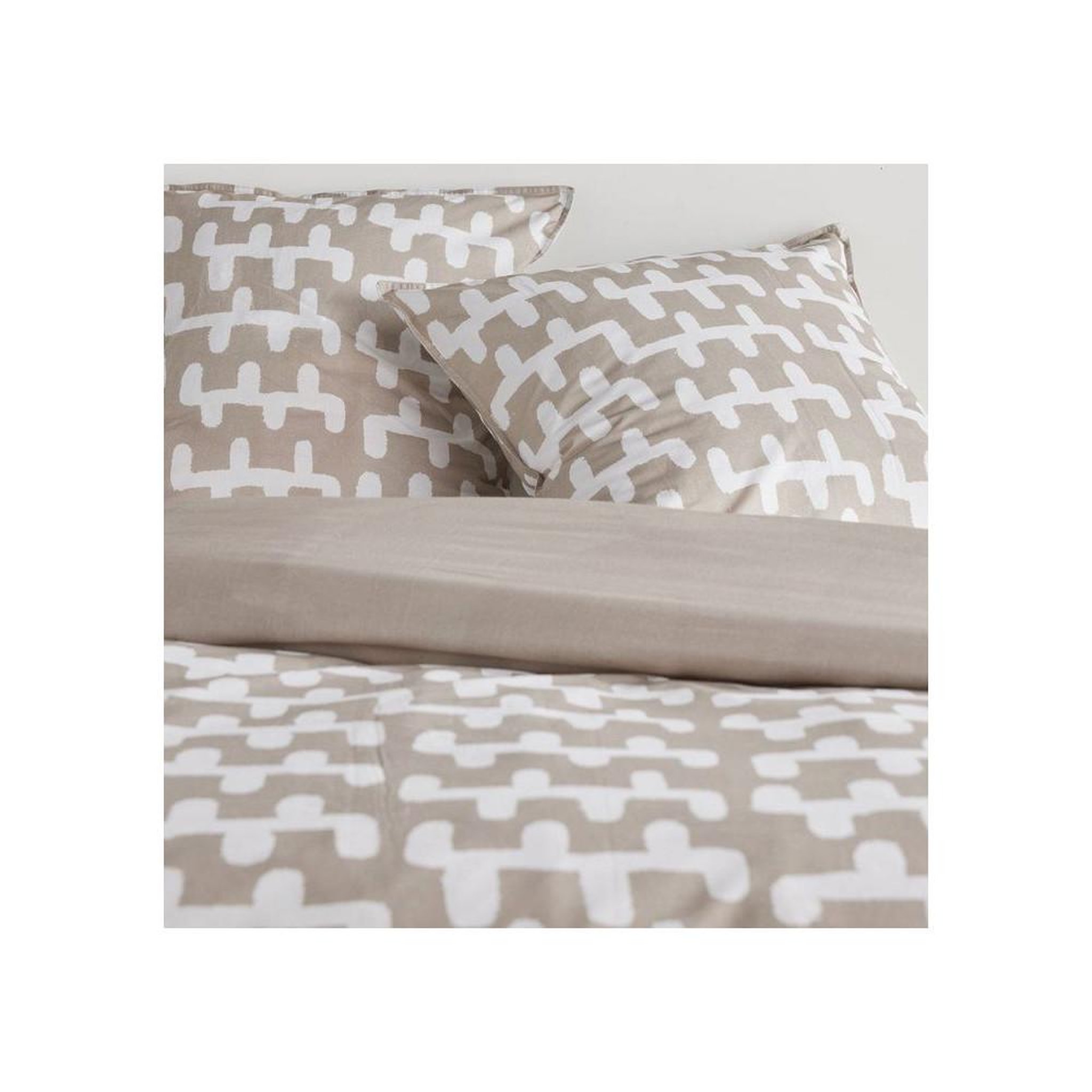 Voir la diapositive 2 : Today Parure de lit today sunshine coton beige taupe blanc imprimé réversible housse de couette 240 x 220 cm et 2 taies 63 x 63