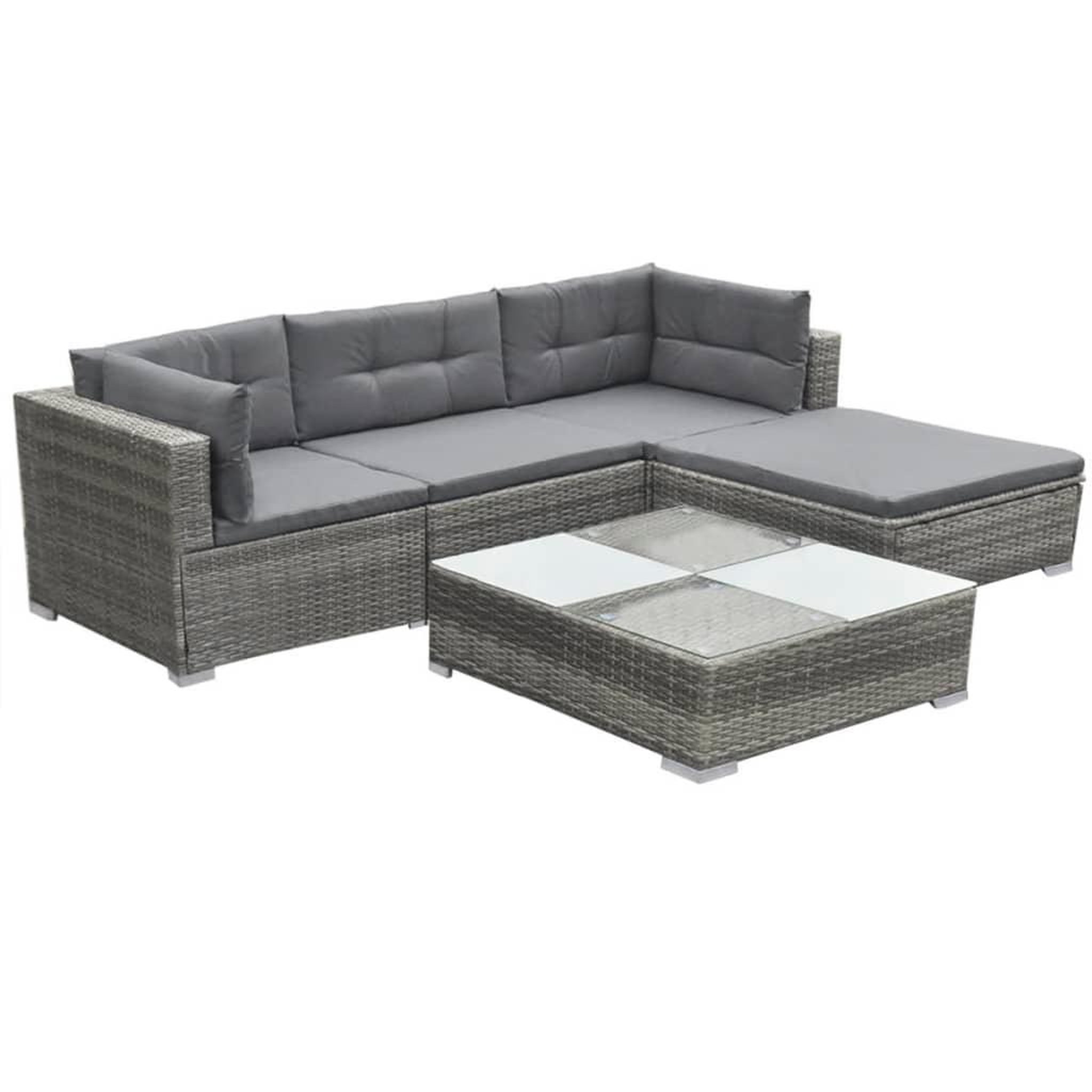 Voir la diapositive 3 : VIDAXL Salon de jardin 5 pcs avec coussins resine tressee gris