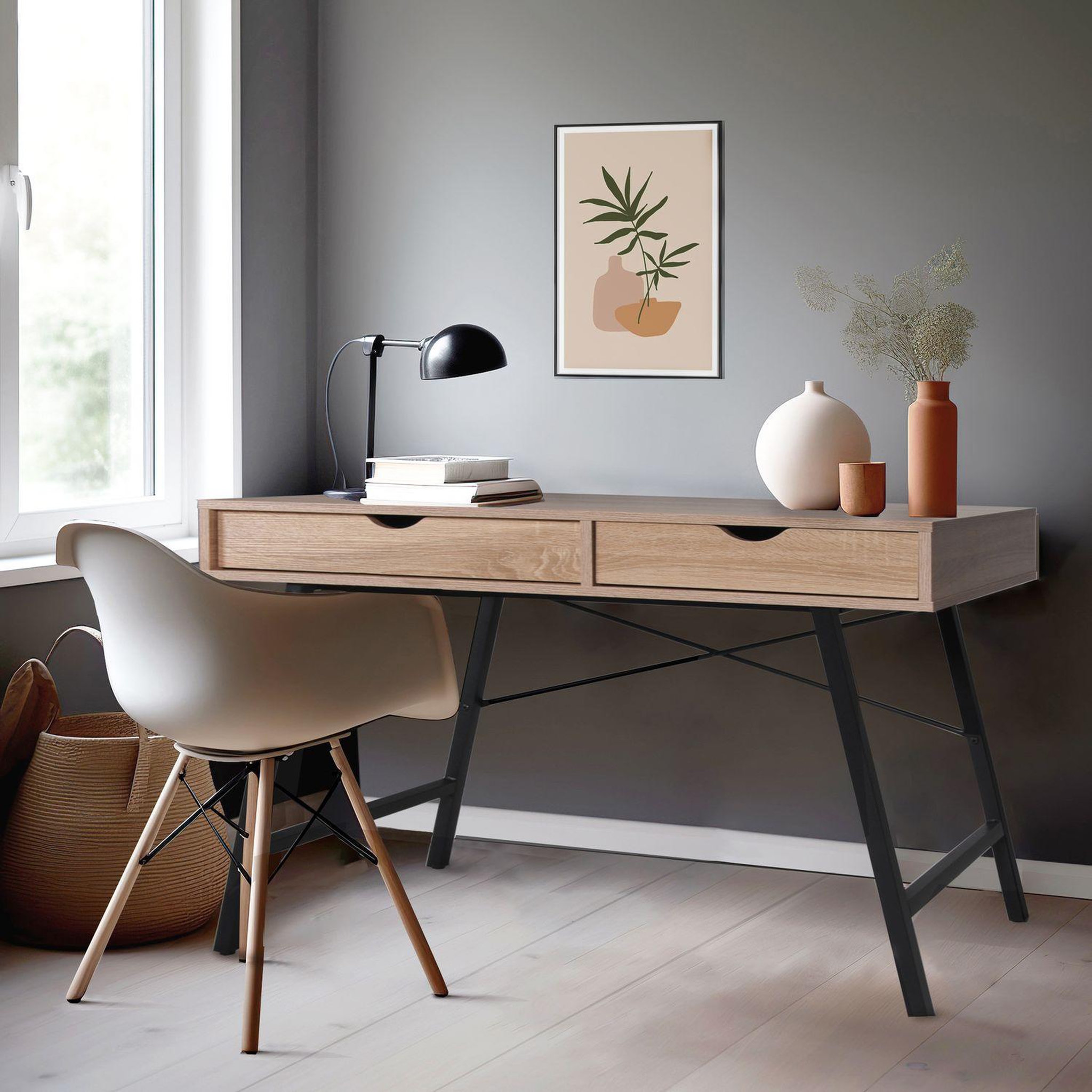 Voir la diapositive 4 : Bureau droit 2 tiroirs L100cm BROOKLINE