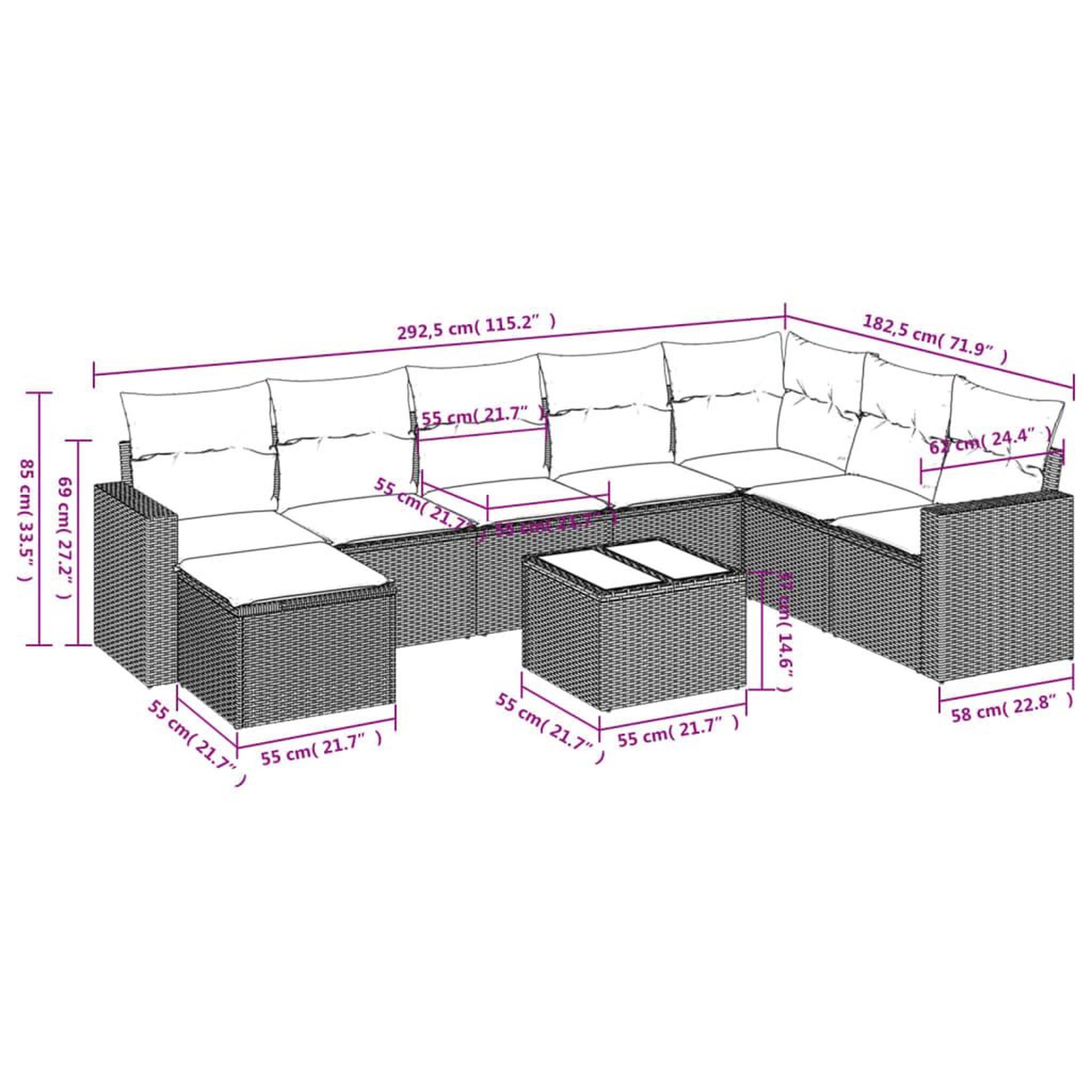 Voir la diapositive 4 : VIDAXL Salon de jardin 9 pcs avec coussins noir resine tressee
