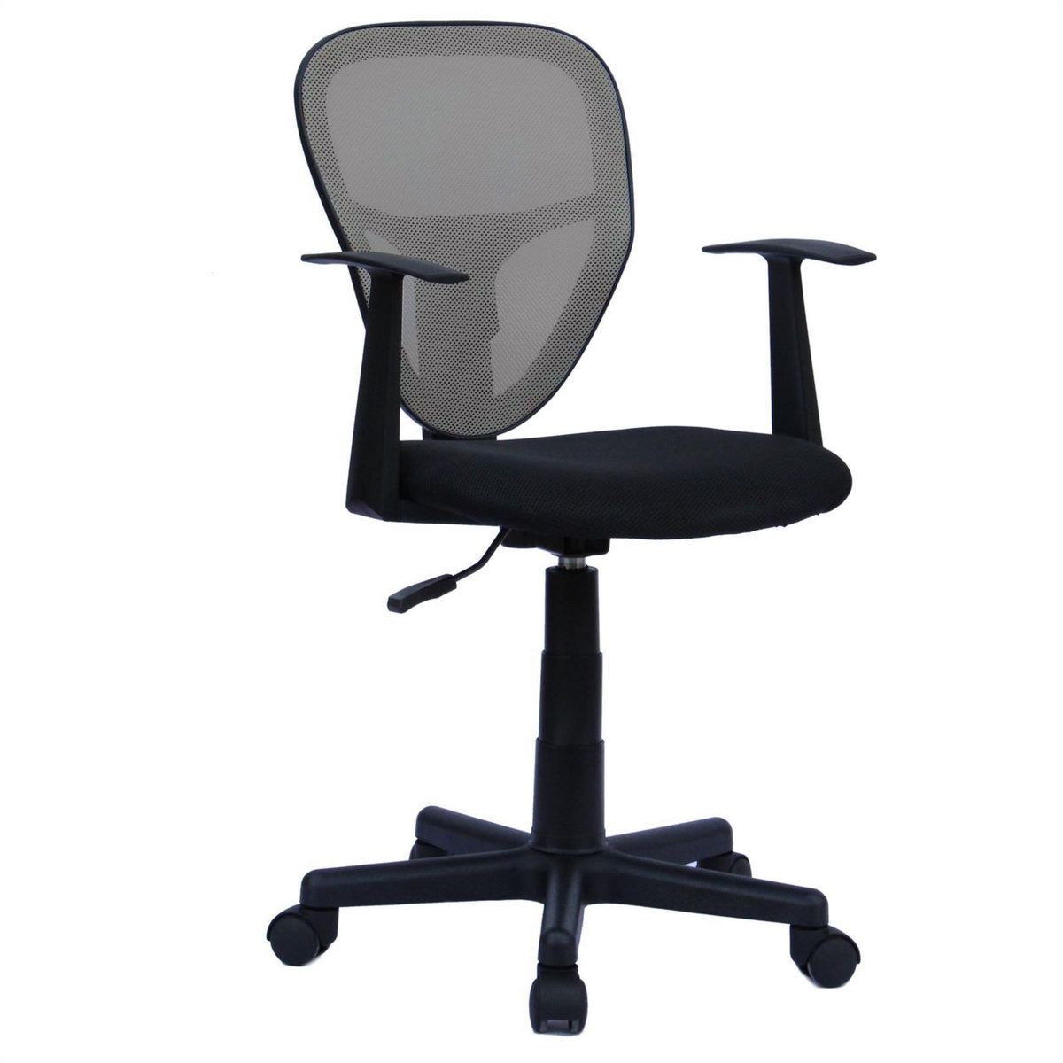 IDIMEX Chaise de bureau enfant STUDIO fauteuil pivotant et ergonomique avec accoudoirs, siège à roulettes hauteur réglable, mesh noir/gris