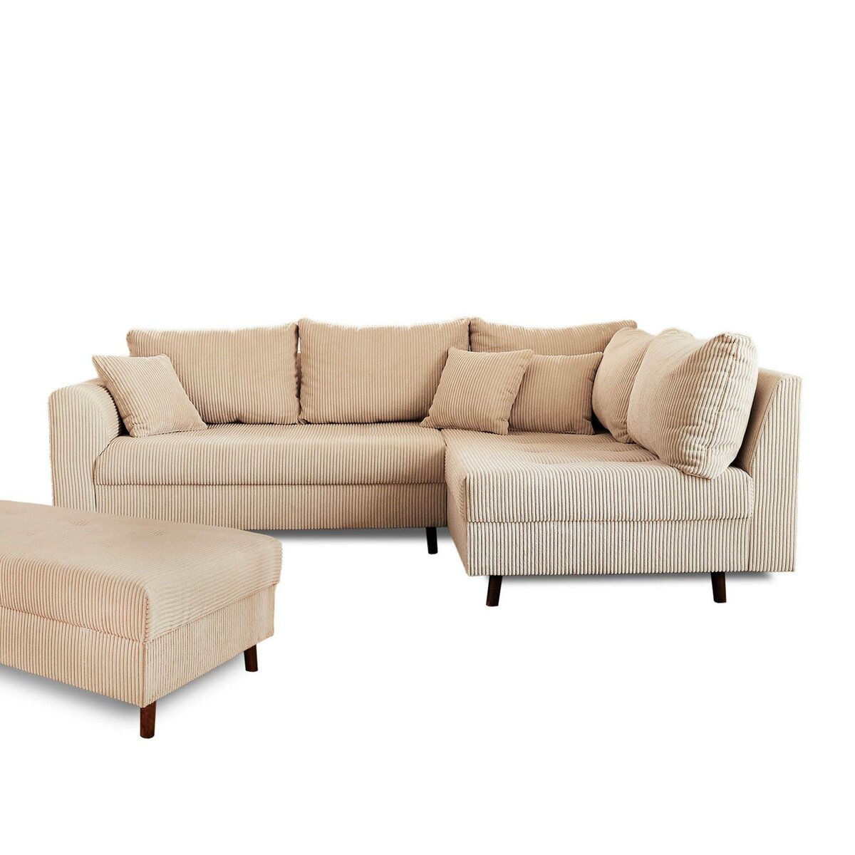 LISA DESIGN Rune - canapé d'angle droit - 4 places - avec pouf d'appoint - en velours côtelé