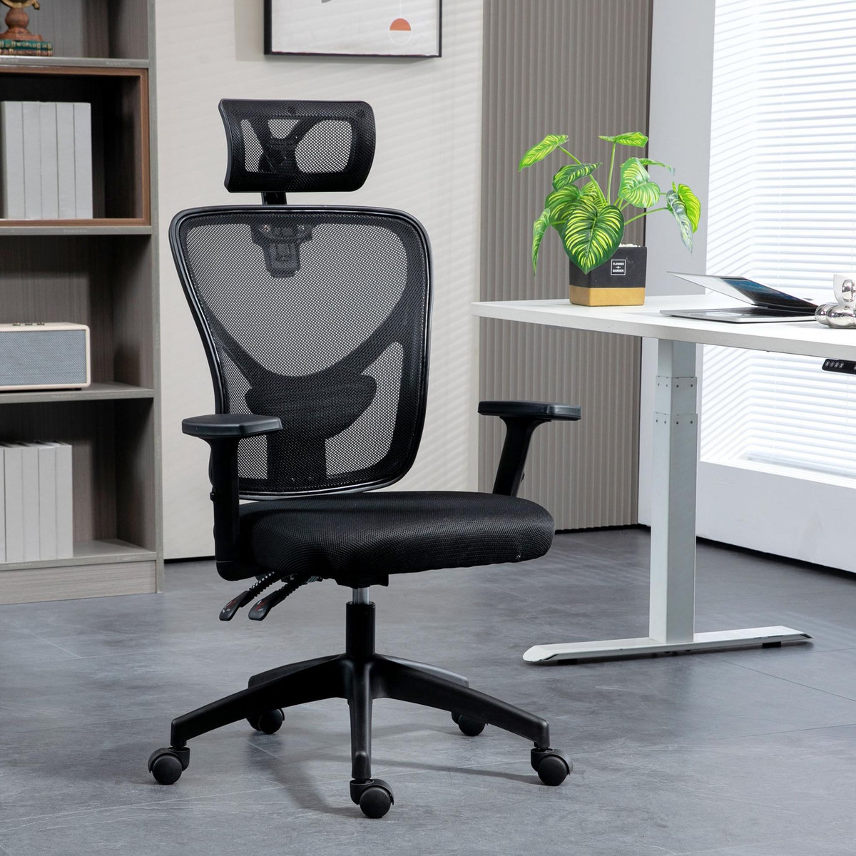VINSETTO Fauteuil de bureau manager grand confort réglable dossier ergonomique inclinable pivotant tissu maille noir