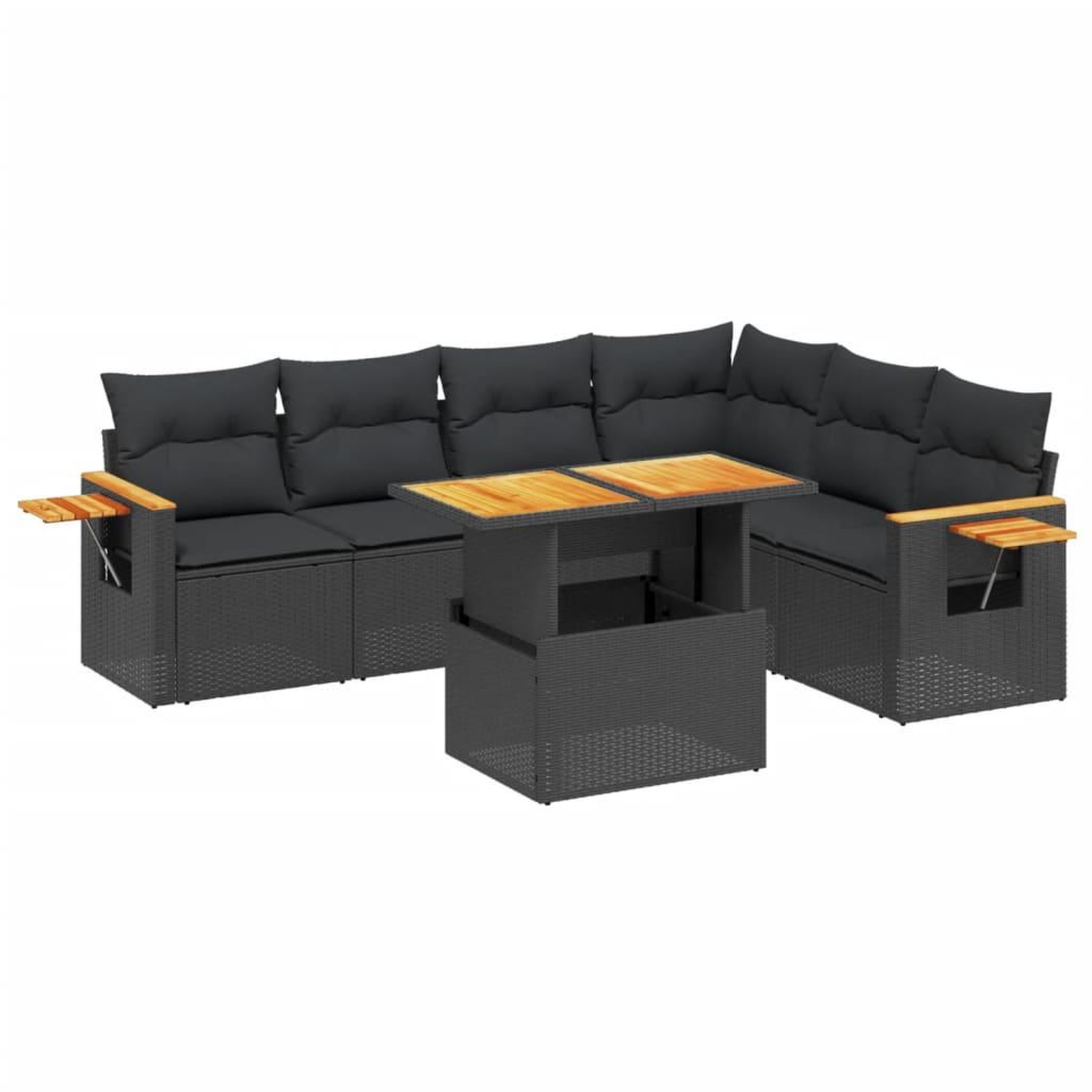 Voir la diapositive 2 : VIDAXL Salon de jardin 7 pcs avec coussins noir resine tressee