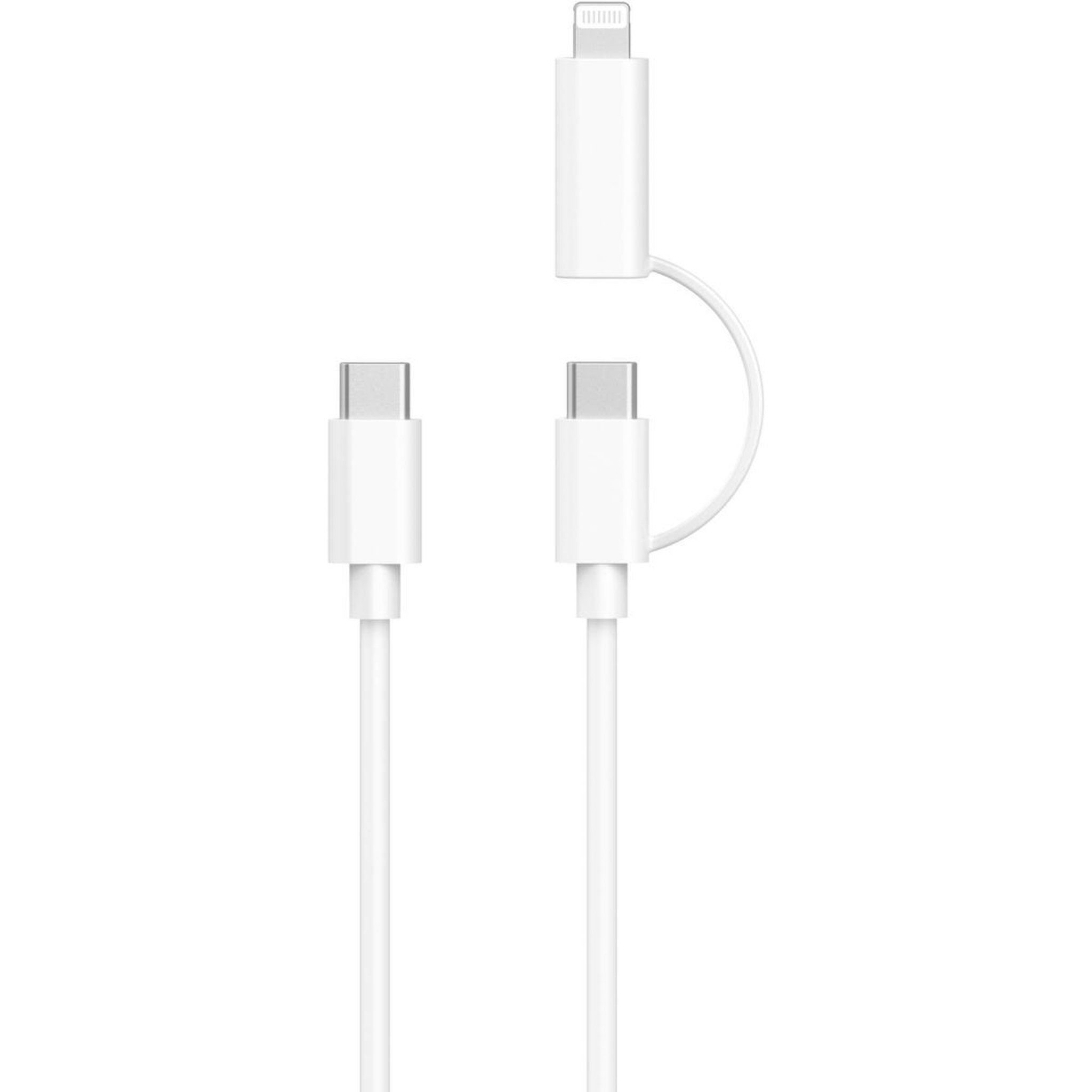 Voir la diapositive 2 : ESSENTIEL B Câble Lightning 2 en 1 vers USB-C /Lightning MFI Blanc