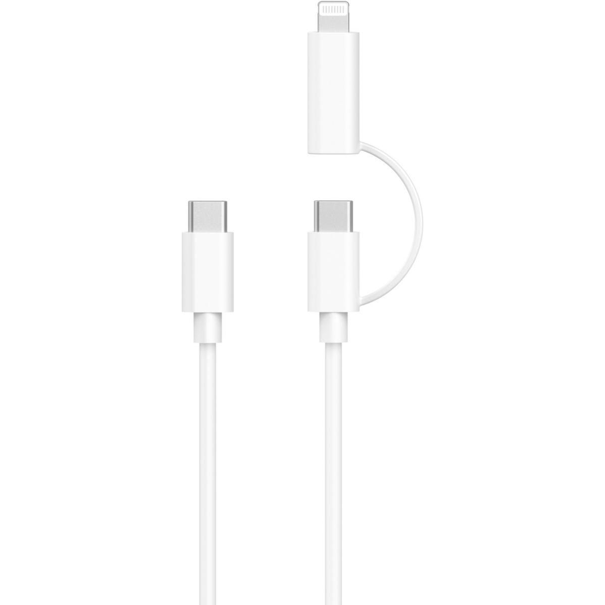ESSENTIEL B Câble Lightning 2 en 1 vers USB-C /Lightning MFI Blanc