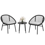 OUTSUNNY Ensemble salon de jardin 3 pièces 2 personnes avec coussins noir