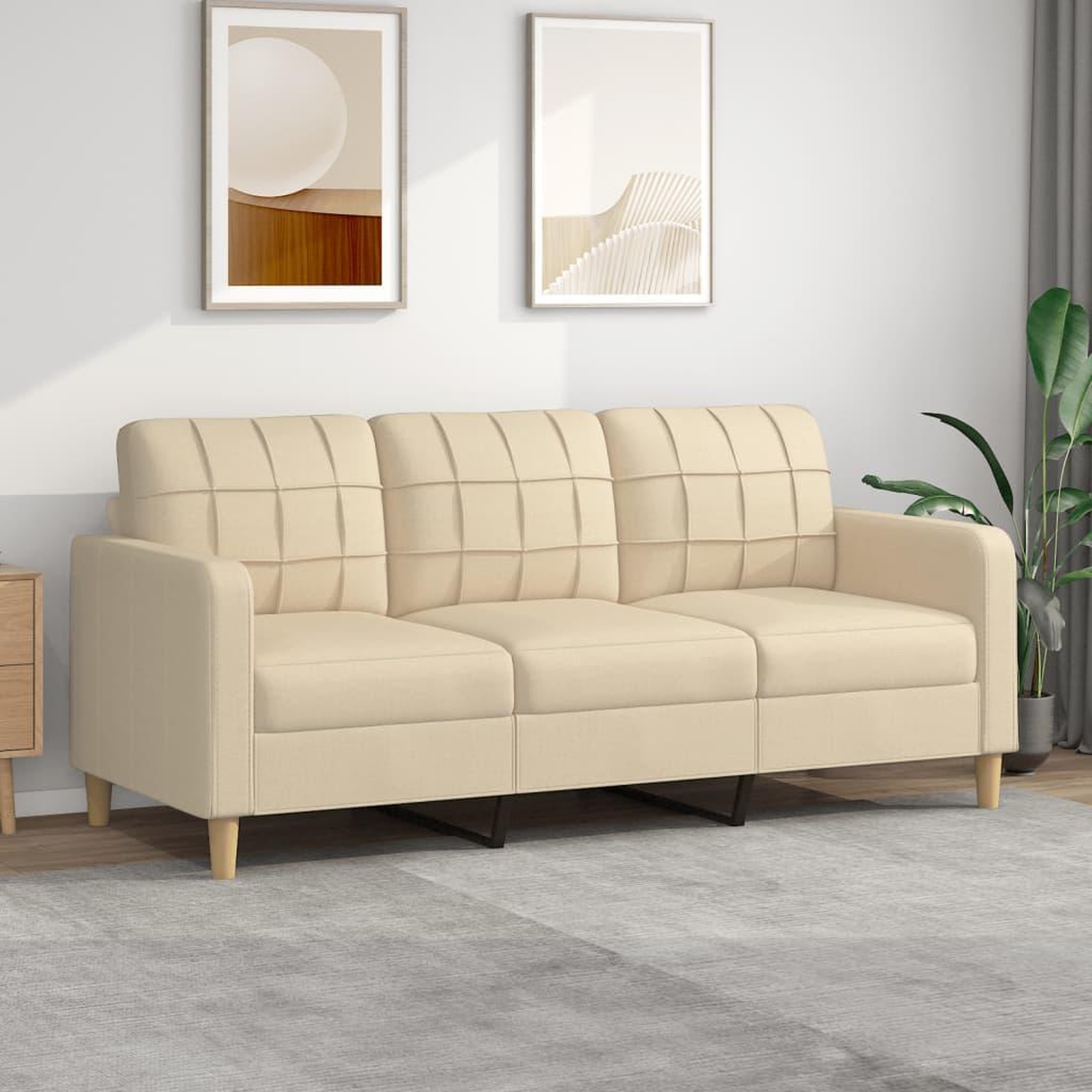 VIDAXL Canape a 3 places Creme 180 cm Tissu