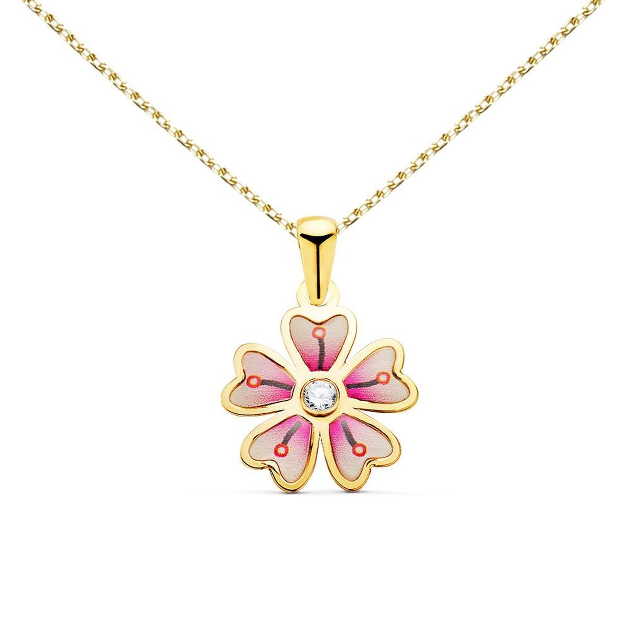 L'ATELIER D'AZUR Collier - Pendentif Or 18 Carats 750/000 Jaune Motif Fleur - Chaine Dorée