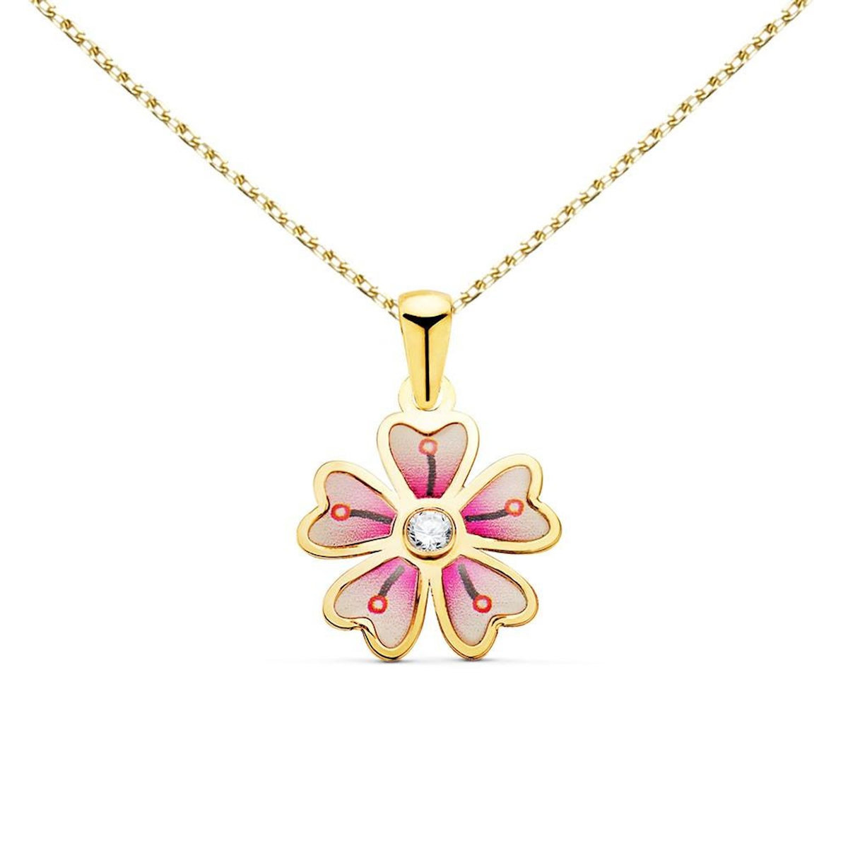L'ATELIER D'AZUR Collier - Pendentif Or 18 Carats 750/000 Jaune Motif Fleur - Chaine Dorée
