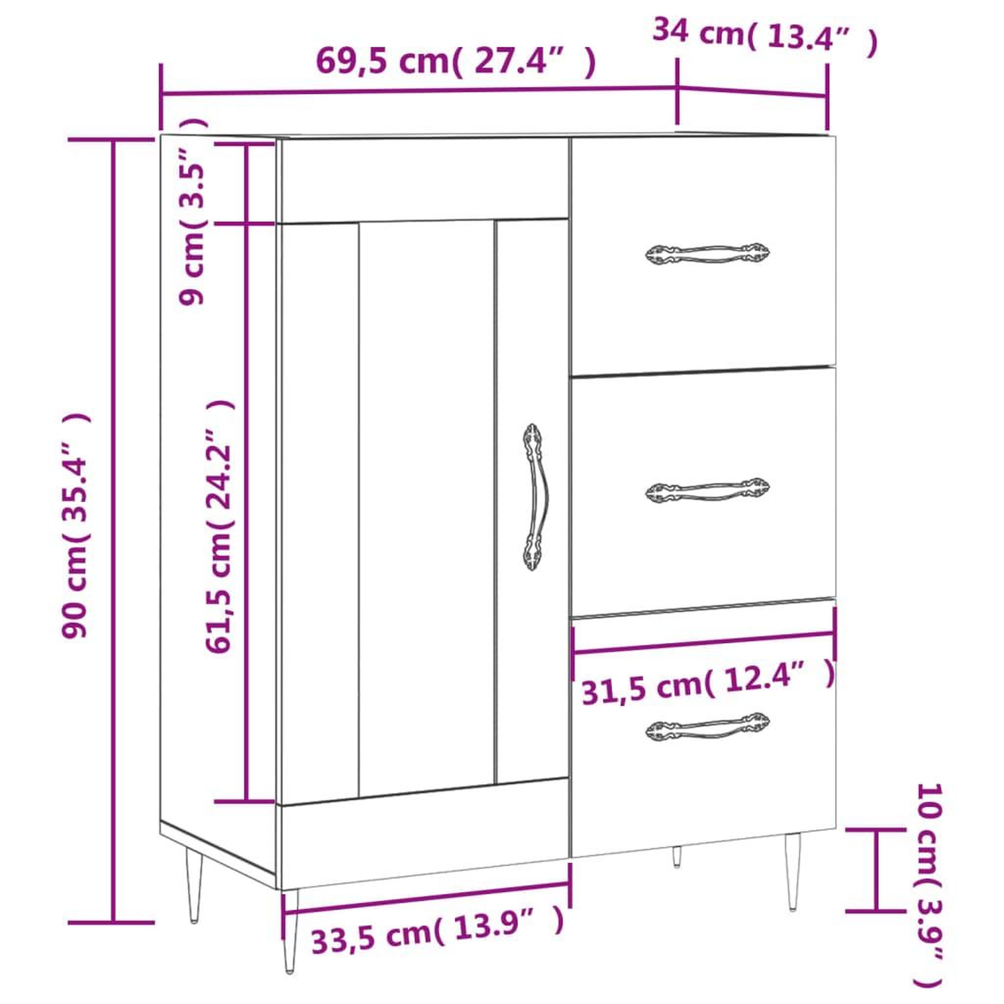 Voir la diapositive 6 : VIDAXL Buffet blanc 69,5x34x90 cm bois d'ingenierie