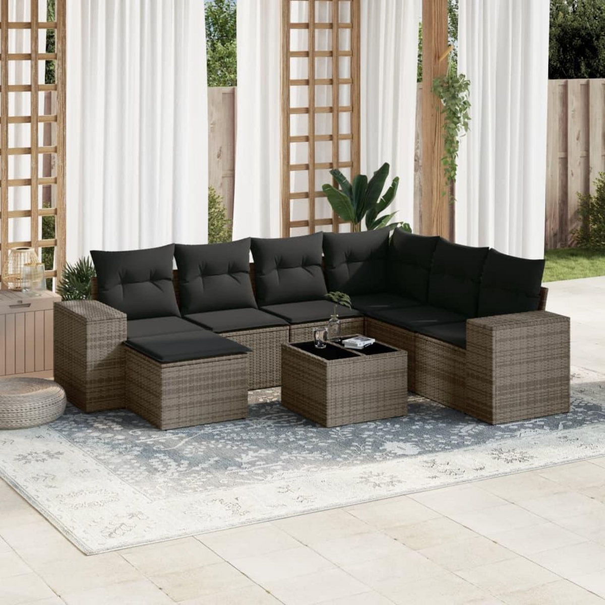 VIDAXL Salon de jardin 8 pcs avec coussins gris resine tressee